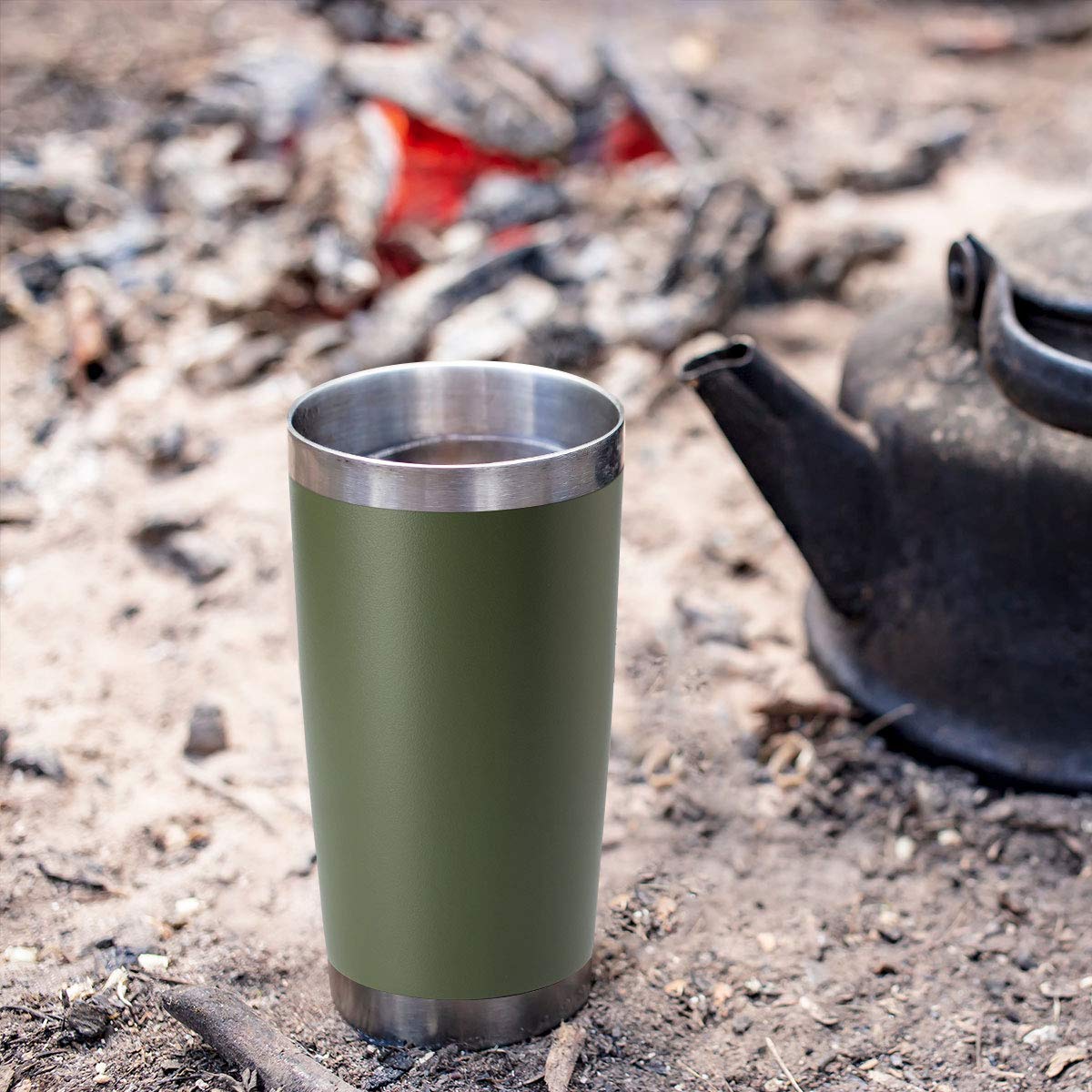 HASLE OUTFITTERS Thermobecher aus Edelstahl, 590 ml, isolierter Reisebecher mit Deckel, doppelwandiger Vakuum-Kaffeebecher für kalte und heiße Getränke, 4 Stück, Armeegrün