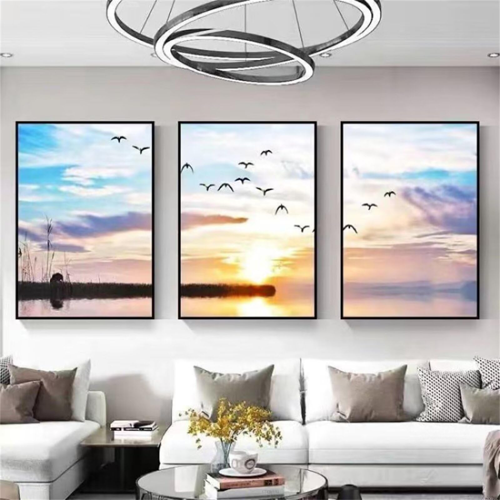Sonnenaufgang Landschaft Diamond Painting Set,3 Stück 5D Diamant Painting Bilder Erwachsene,DIY Full Drill Embroidery Bastelset mit Zubehör,für Weihnachten Home Wanddekor Geschenk 50x70cm Wz-12386