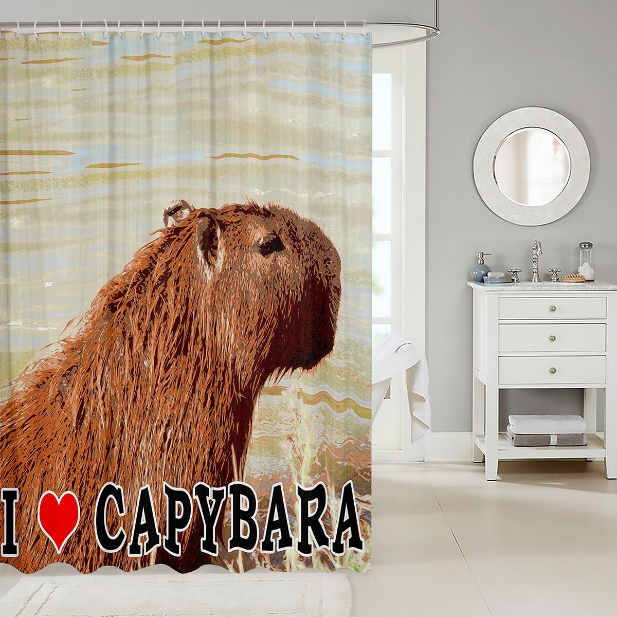 Capybara douchegordijn kinderen geschenken voor capybara liefhebbers badkamer douchegordijn set voor jongens capybara dieren liefhebbers bad gordijn flroal patroon zwart bruin kinderen badkamer accessoires 182 x 213 cm