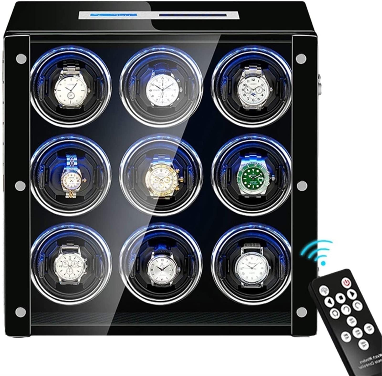 CGCSYZ 9 Automatic Watch Winder Box With Remote Control And Interior Backlight LCD Touch Screen Display Quiet Motor Piano Paint Exterior Accessories (Black)