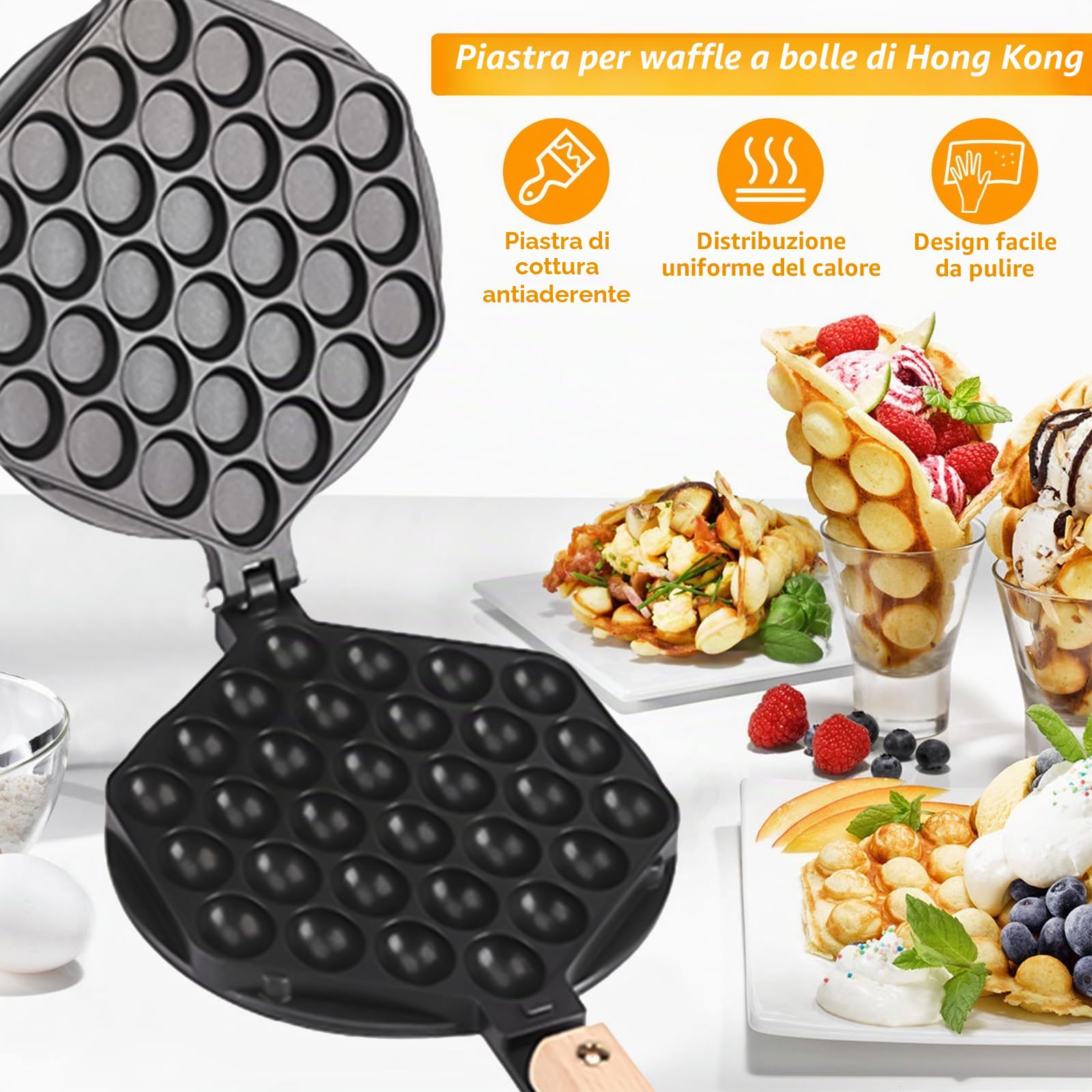 Waffle Panini Maker, Cucina Antiaderente Uovo Bubble Baking Mold Piastra Waffle Maker Pan Tool per uso commerciale domestico