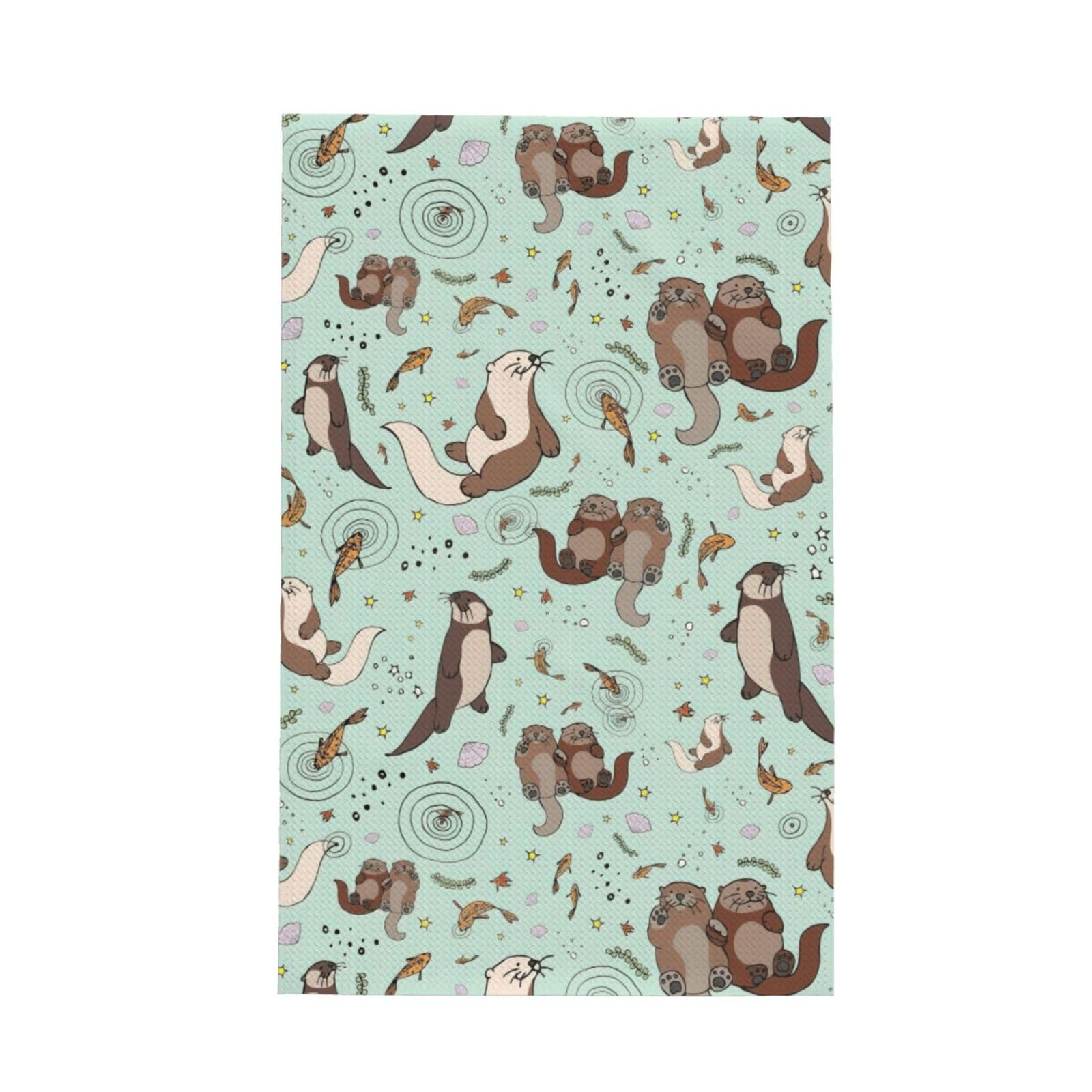 CKGODGF Otters Print Absorbent Waffle Dishcloths,Kitchen Towels With Hanging Loops,Tea Towels.