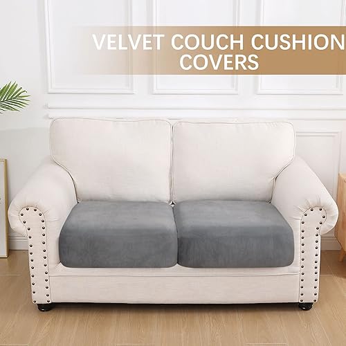 Vista 92 de hyha Fundas de cojín de terciopelo para sofá, fundas elásticas para asiento de sofá modular, en forma de L para sofá seccional, funda de cojín suave