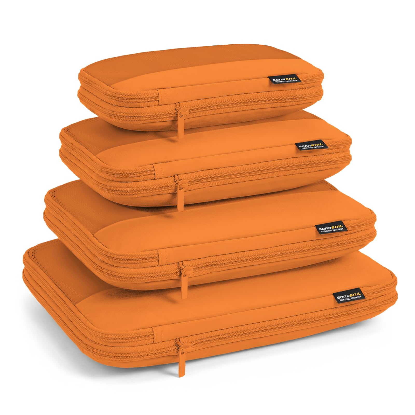 SOARSAIL 4 Piece Compression Packing Cubes for 3–7 Day Travel, Space Saving Travel Organizers with Breathable Mesh, Double-Zipper Packing Cubes for Carry-On & Suitcases (Orange)