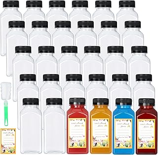 30 Pack 8oz Empty Plastic Bottles with Leak-Proof Caps Food Grade Recyclable Bulk Beverage Containers Clear PET Bottles for Homemade Juice, Smoothie, Milk and Drinks