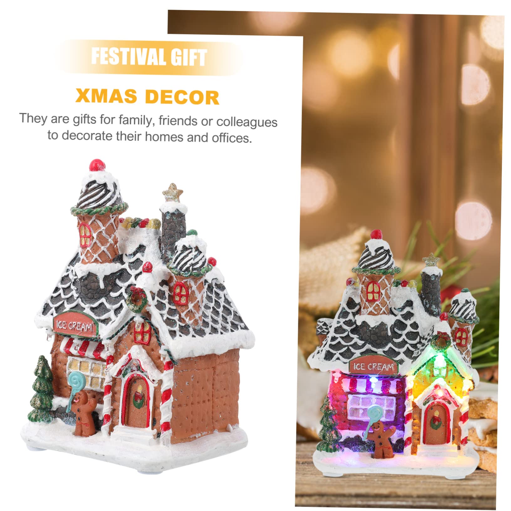 Amosfun Adorno Navideño de Resina Luz LED para Embellecimiento de Casa de Invierno, Acabado Fino y Color Festivo Adecuado para Fiestas de Navidad y Oficina