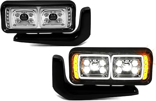Miniatura 10 de KUAFU Faros delanteros LED DRL con brazos de montaje compatibles con Peterbilt 357 359 365 367 378 379 389 567 con arnés y bombillas carcasa cromada