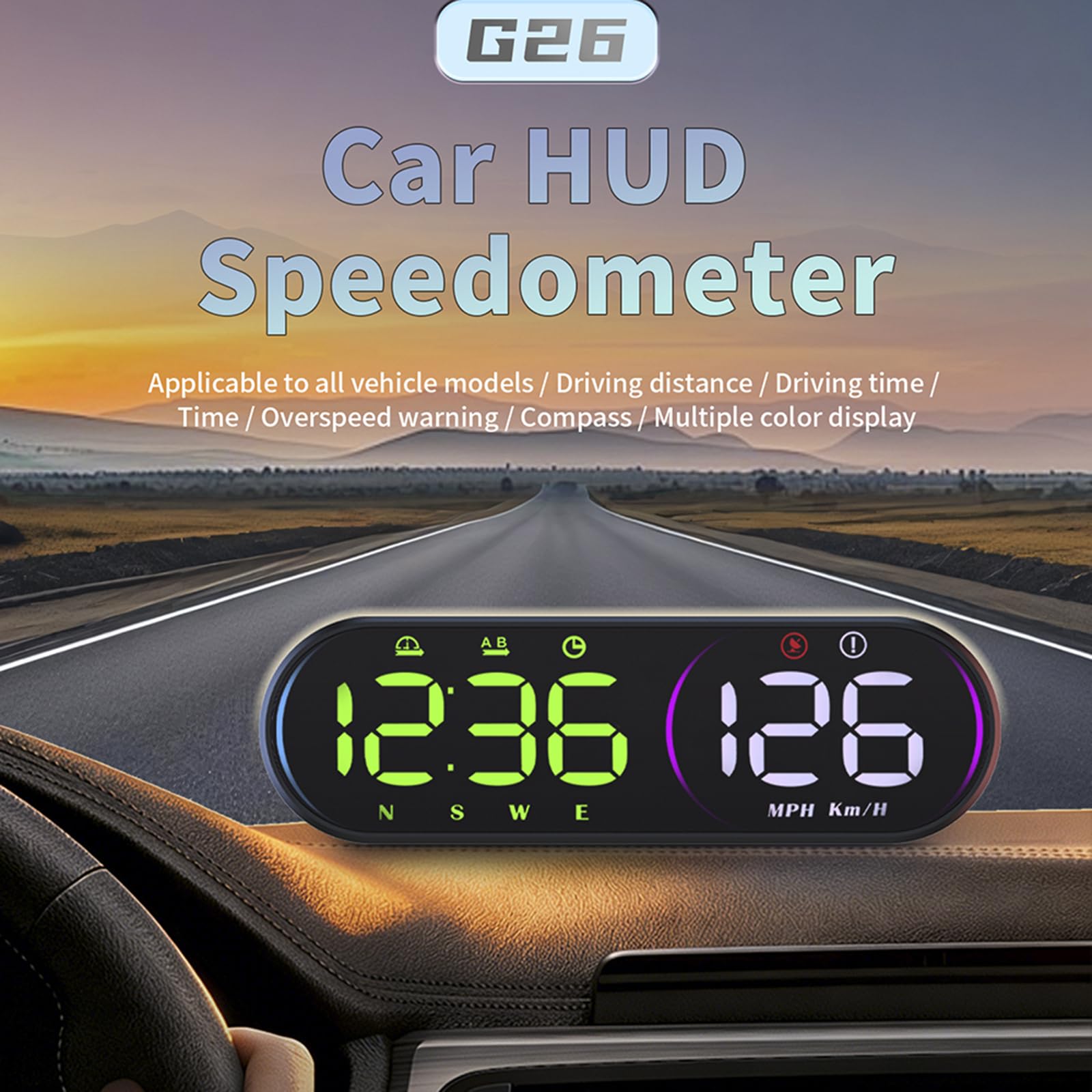 HUD GPS Wyświetlacz prędkościomierz samochodowy KM/H MPH uniwersalny duży | Samochód GPS Prędkościomierz KM/H MPH Uniwersalny z pilotem zdalnego sterowania Czas jazdy na jednym ekranie