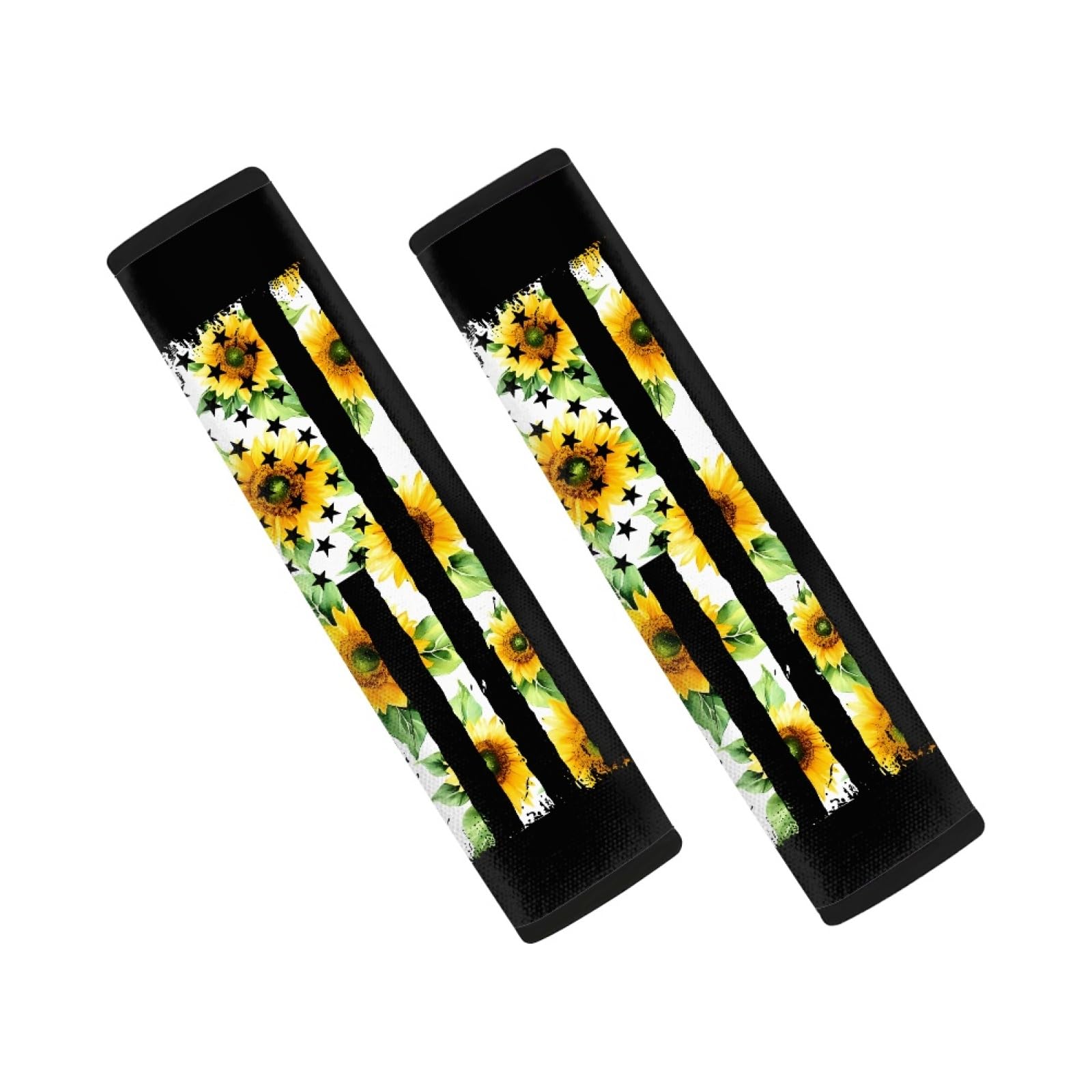 AFPANQZ 2 Pack American Flag Sunflowers Car Seat Belt Covers for Adults Safety Seatbelt Pad Cushion Adjustable Universal for Most Car Laptop Backpack Luggage Bag Straps Pads Patriotic Yellow