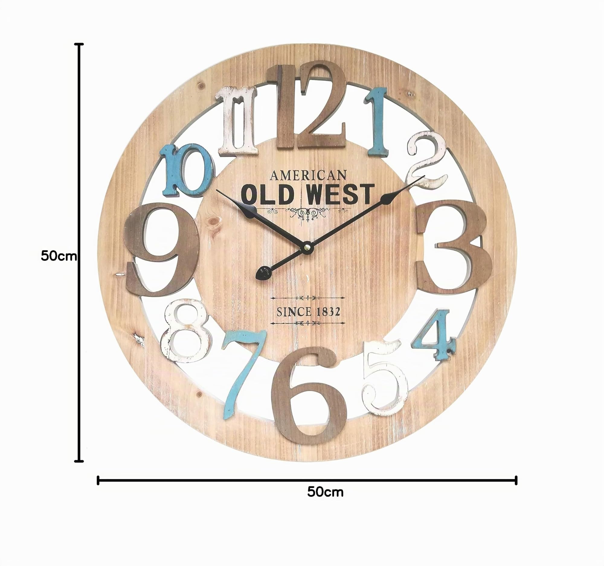 Rebecca Mobili Reloj Mural Estilo Urban Madera Marrón Azul Blanco Hogar Cocina Salón Diametro Ø 50 cm - Art. RE4992