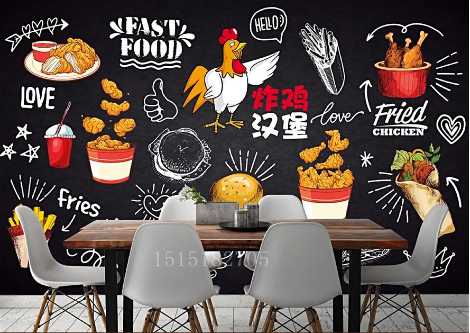 3D mural tablica ręcznie malowane burger tapety jadalnia fast food tło tapeta ścienna, 3D, 430 x 300 cm