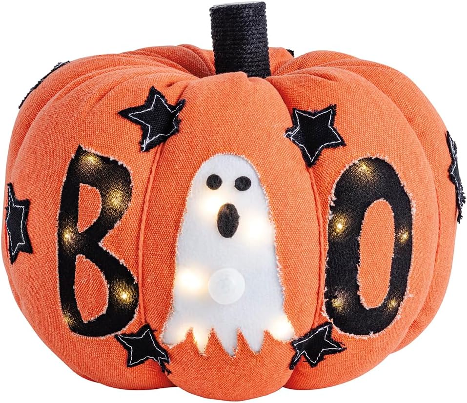 Mud Pie Light up and Sound Pumpkin Halloween Pillow, Orange