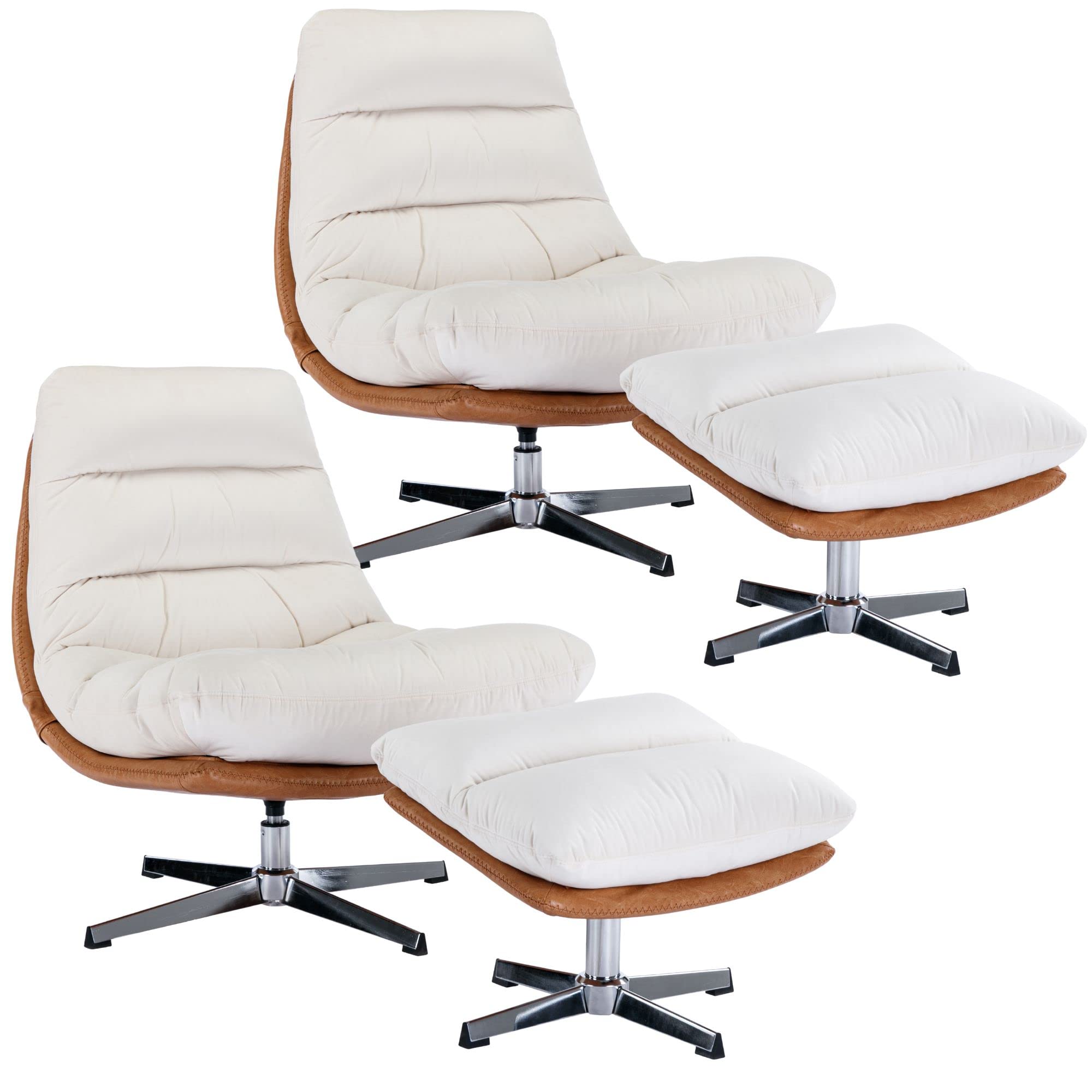 HNY Modern Swivel Accent Chairs with Ottoman Set of 2, Linen Oversized Armless Reading Chairs with Footrest, 33'' Wide Upholstered Lounge Chairs with