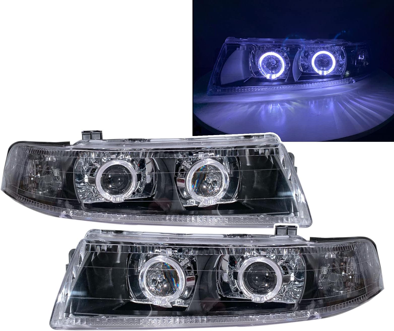 CrazyTheGod Lancer EVO EVOLUTION EVO 6 Sixth generation 1998-2001 Sedan 4D Guide LED Angel-Eye Projector Headlight Headlamp Black V2 RHD
