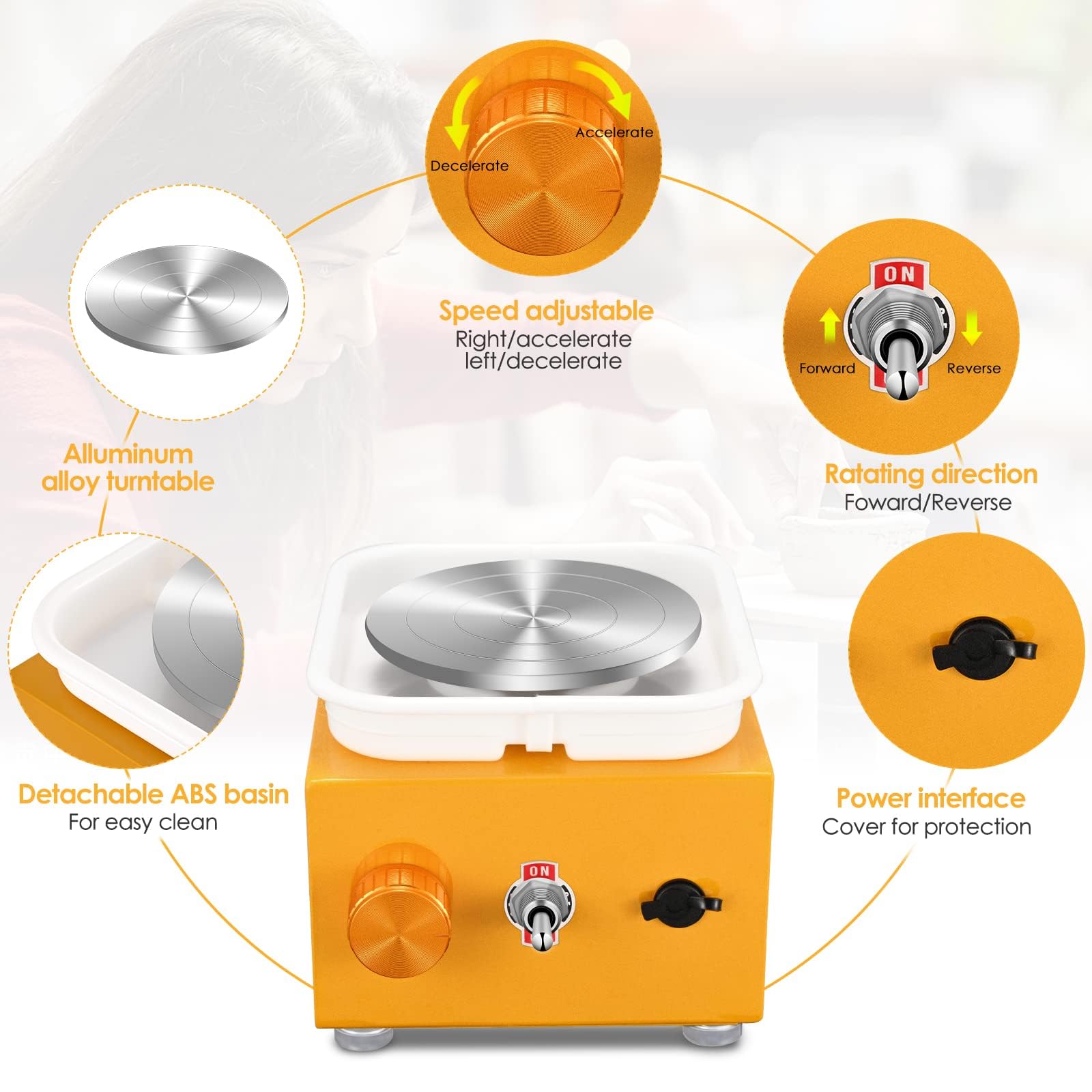 RIJPEX Machine à Poterie Électrique Verte - Tour De Potier Pour Enfants Et Adultes Avec Outils