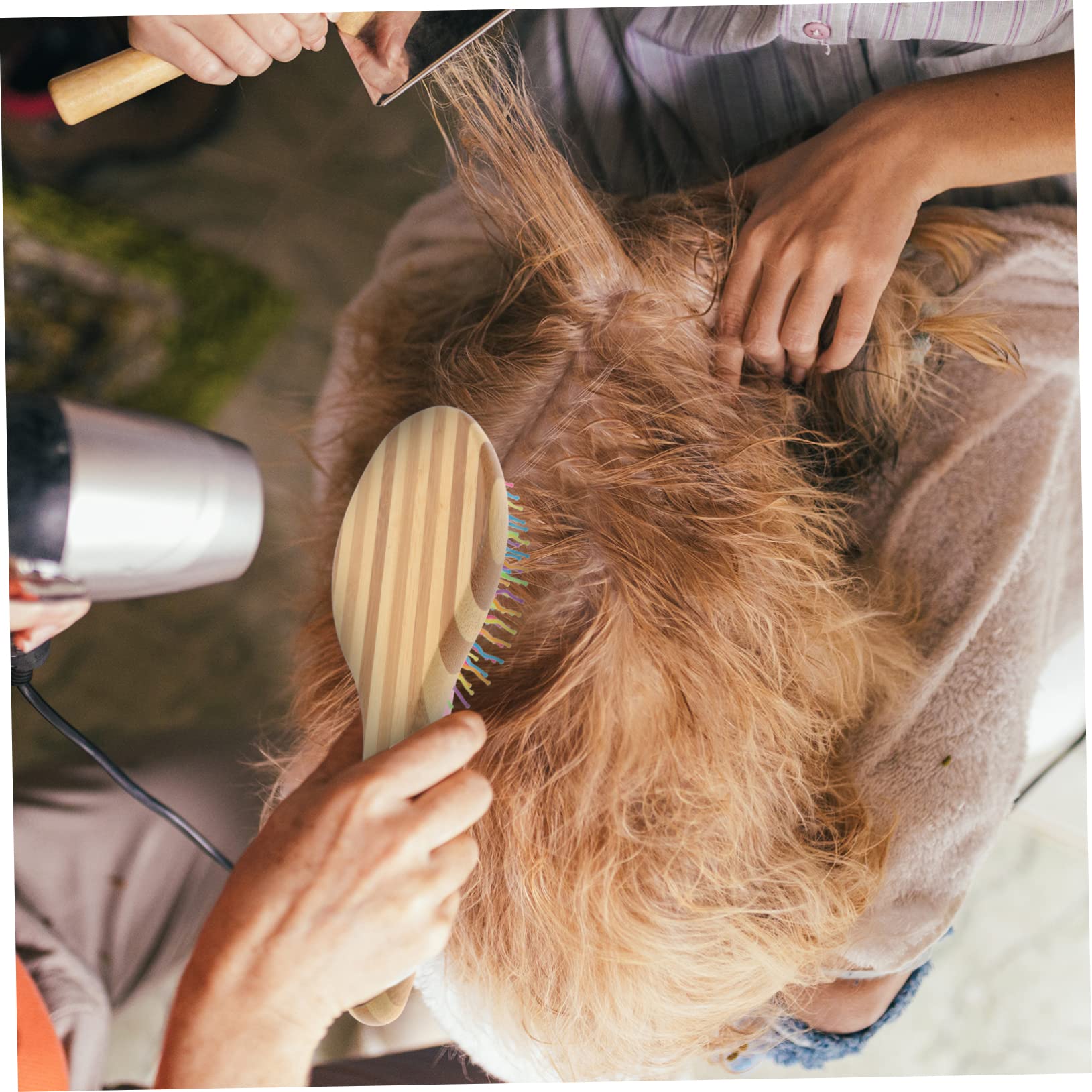 CIYODO Rainbow Pet Grooming Comb Bending Wave Pins for Dogs Puppies Dematting Cleaning Tool Dog Hair Brush Stylish Wood Handle