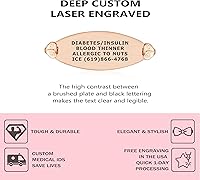 Vista 2 de Divoti Pulseras de alerta médica para mujer, pulsera de identificación médica de filigrana de oro rosa PVD grabada personalizada, con malla