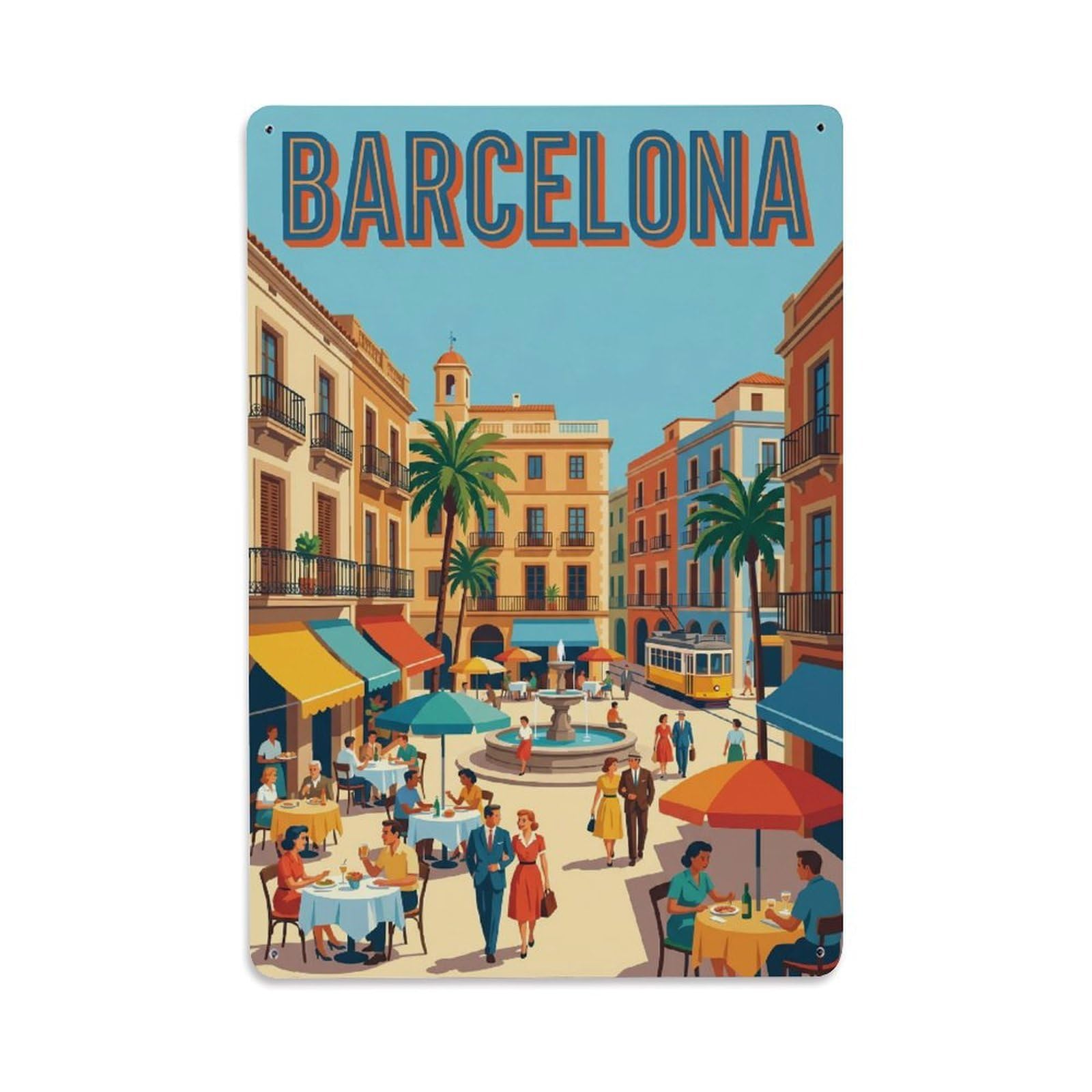 Vintage Travel Piazza Spain Lively Metal Tin Sign