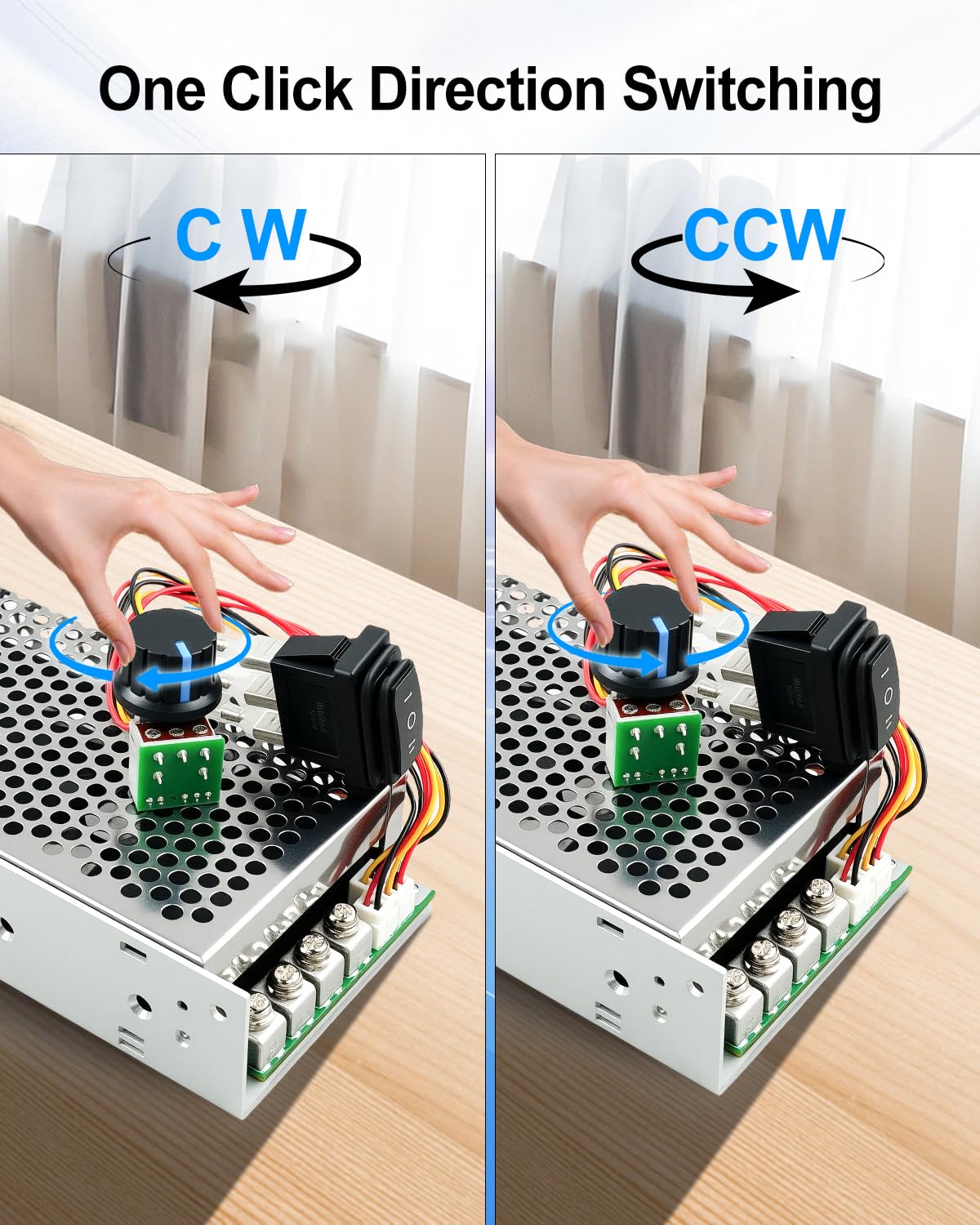 Gleichstrom-Motordrehzahlregler 10 V-55 V mit LED-Anzeige, DC bewertet 60 A/Max 100 A, wendbares PWM-Steuermodul für Bürstenmotor, variabler Geschwindigkeitseinsteller mit Vorwärts-, Brems- und