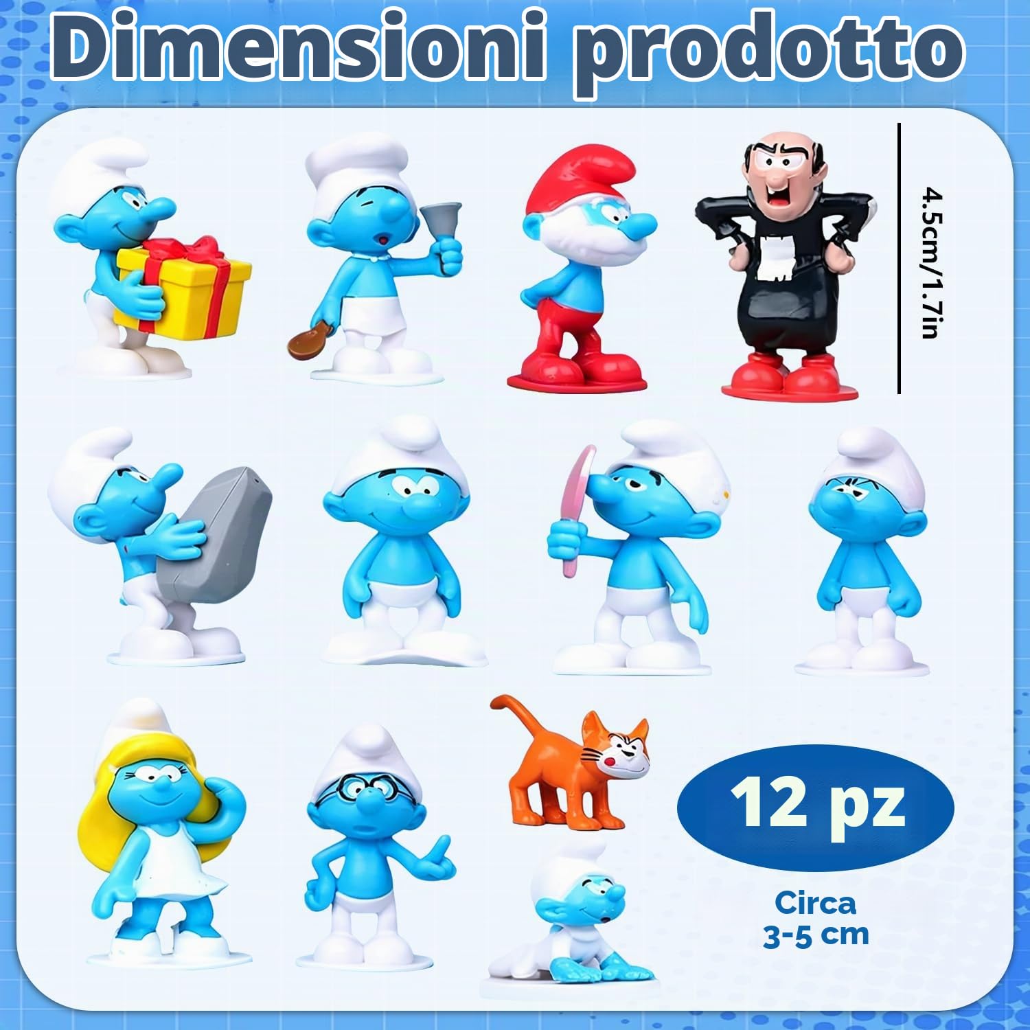 Puffi Mini Figurine, 12 Pezzi Decorazioni Torte Festa Compleanno Cake Topper, Party Supplies per Bambini