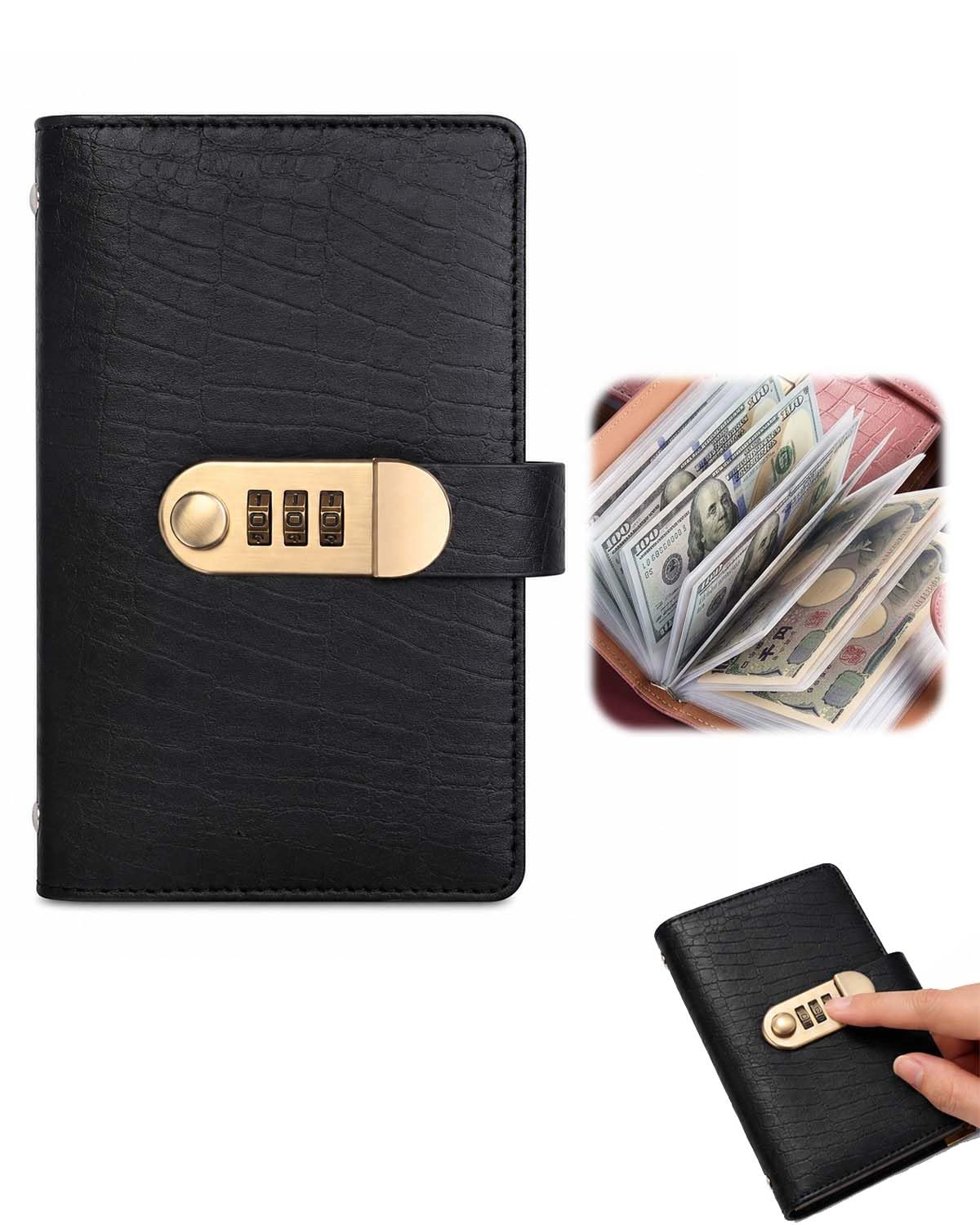 Savings Book with Lock Cash Organizer for Home Budgeting，Black