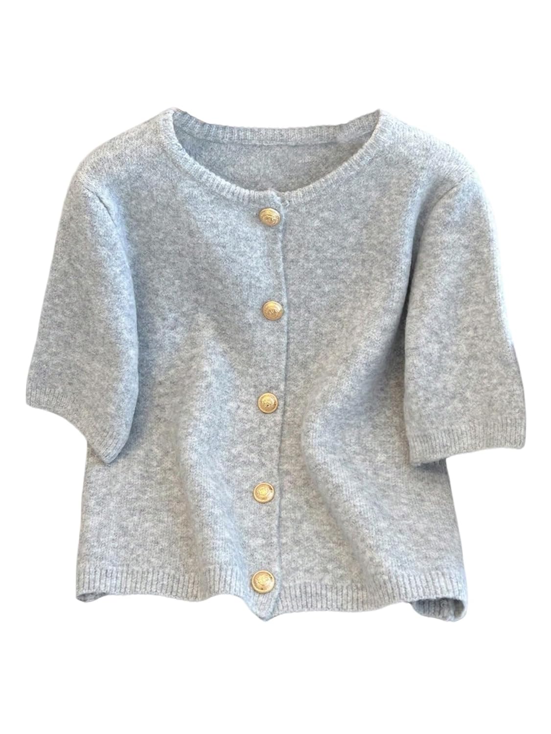 SHENHE Womens Short Sleeve Cardigan Crewneck Button Down Lightweight Knit Sweater Cardigan