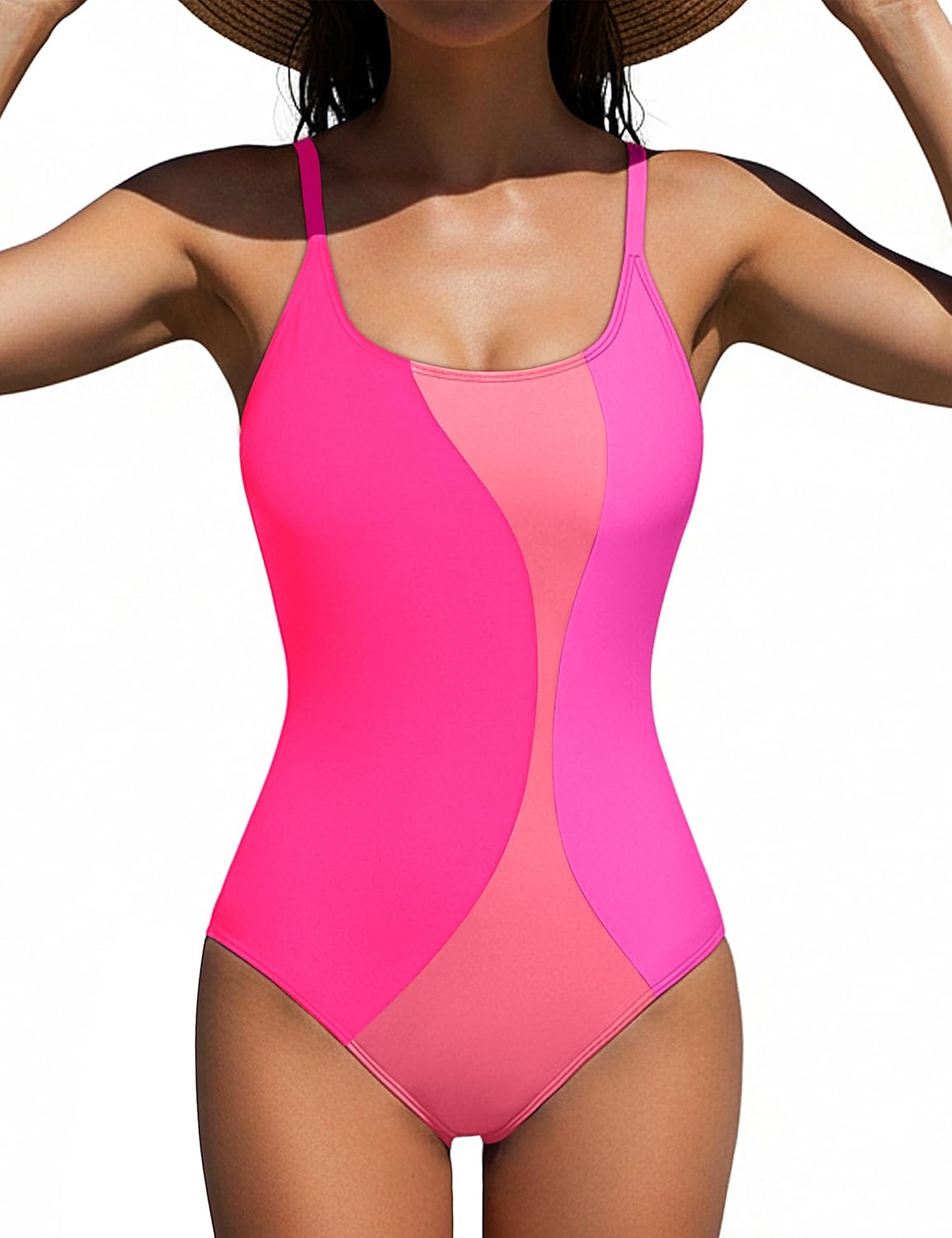BMJL Womens One Piece Swimsuit Sports Full Coverage Bathing Suit Color Block Slimming Tummy Control Swimming Suits
