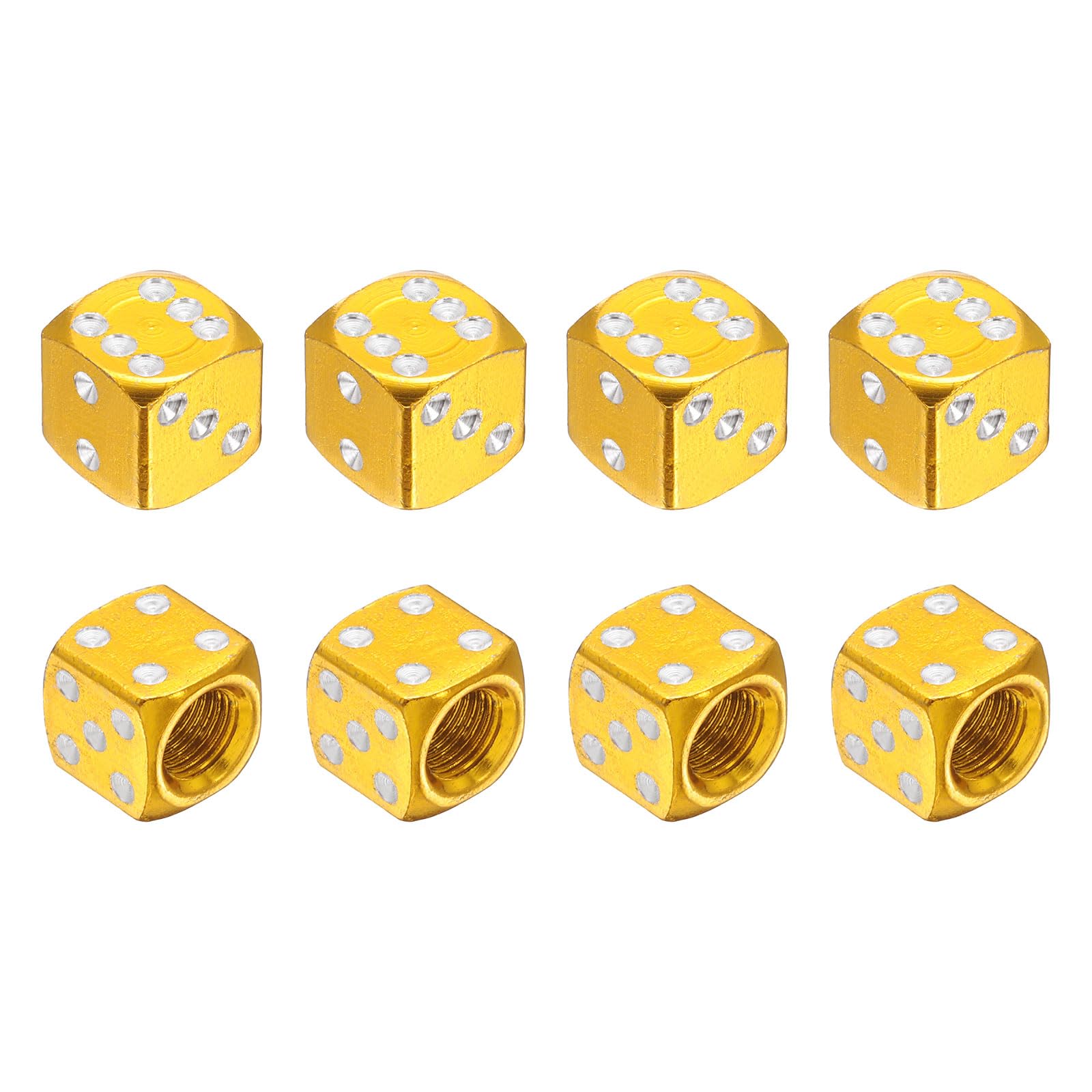 PATIKIL Dice Tire Valve Stem Caps, 8PCS Universal Aluminium Alloy Dustproof Tire Valve Stem Covers for Cars SUV Trucks Bikes Motorcycles Bicycles, Gold