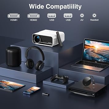 [Auto Focus/4K Support] Projector with WiFi and Bluetooth, Native 1080P Outdoor Movie Projector with Auto Focus/4P6D Keystone/50% Zoom/PPT, DBPOWER Portable Projector for iOS/Android/TV Stick