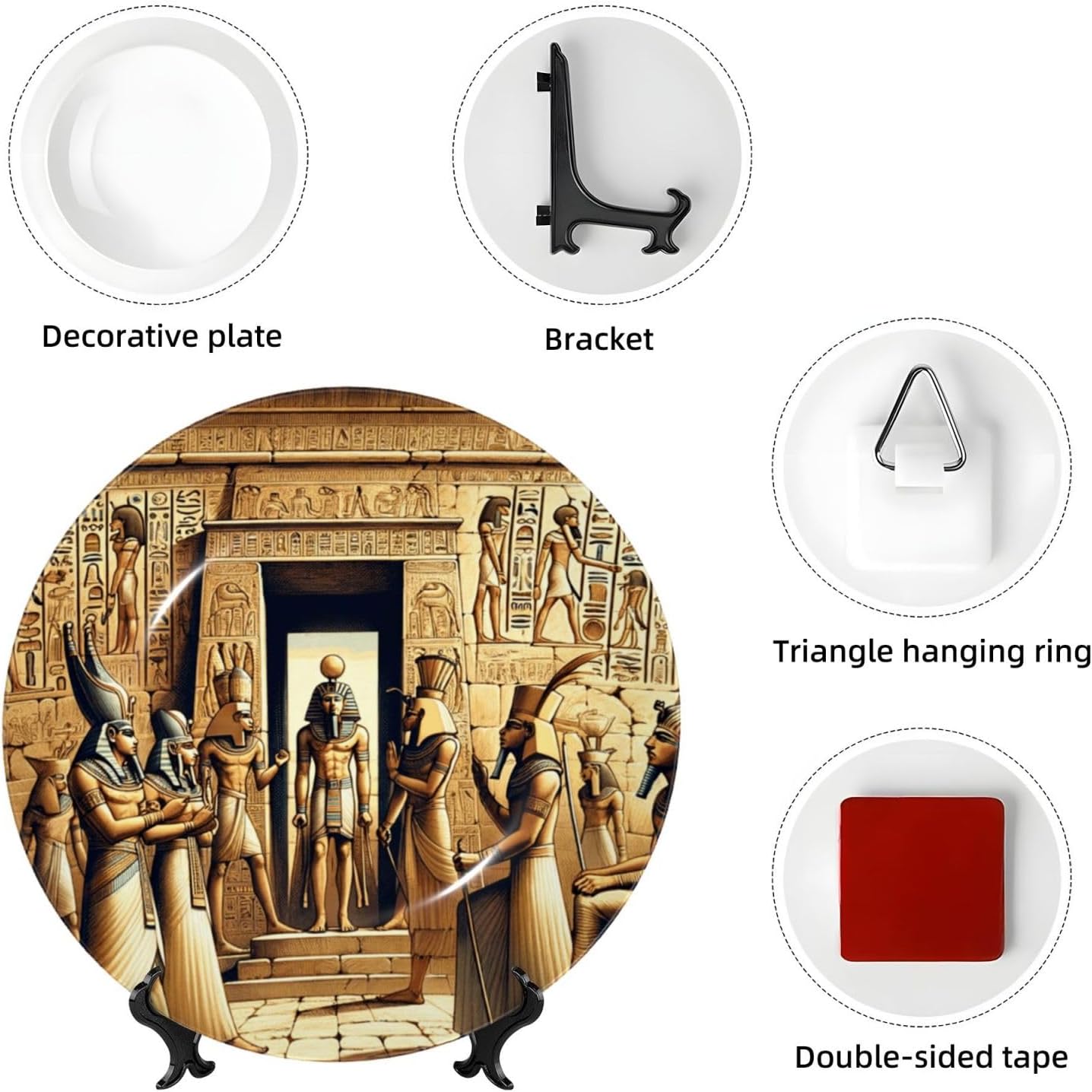 Egyptian-Gods-Pharaohs 10 Inch Decorative Plate With Stand, Elegant Display Wall Plate For Home Decor