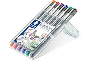 Staedtler Pigment Liner 0.5mm Coloured Fineliner Pens, Pack of 6