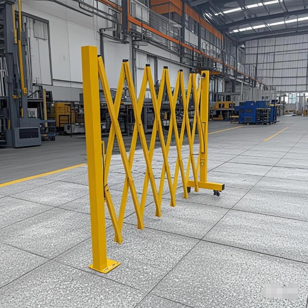 Genérico Barrera de Seguridad portátil y Extensible con Ruedas - Puerta Plegable de Control de tráfico, 3,4 x 1,3 m, Amarilla - Ideal para construcción, Control de multitudes y Seguridad.