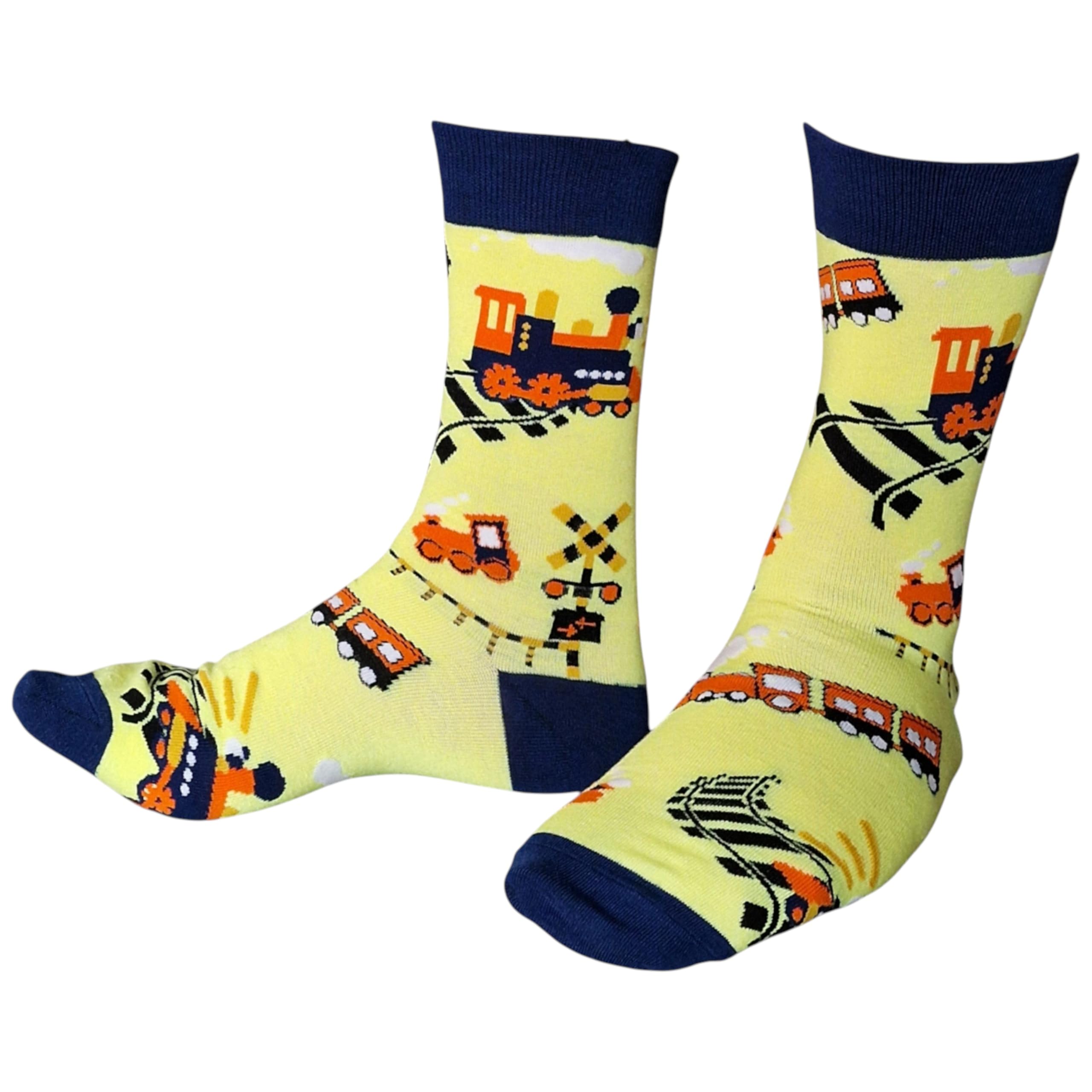 Sock Shack Men's Yellow Old American Railroad Railway Steam Train Crossing Socks One Pair