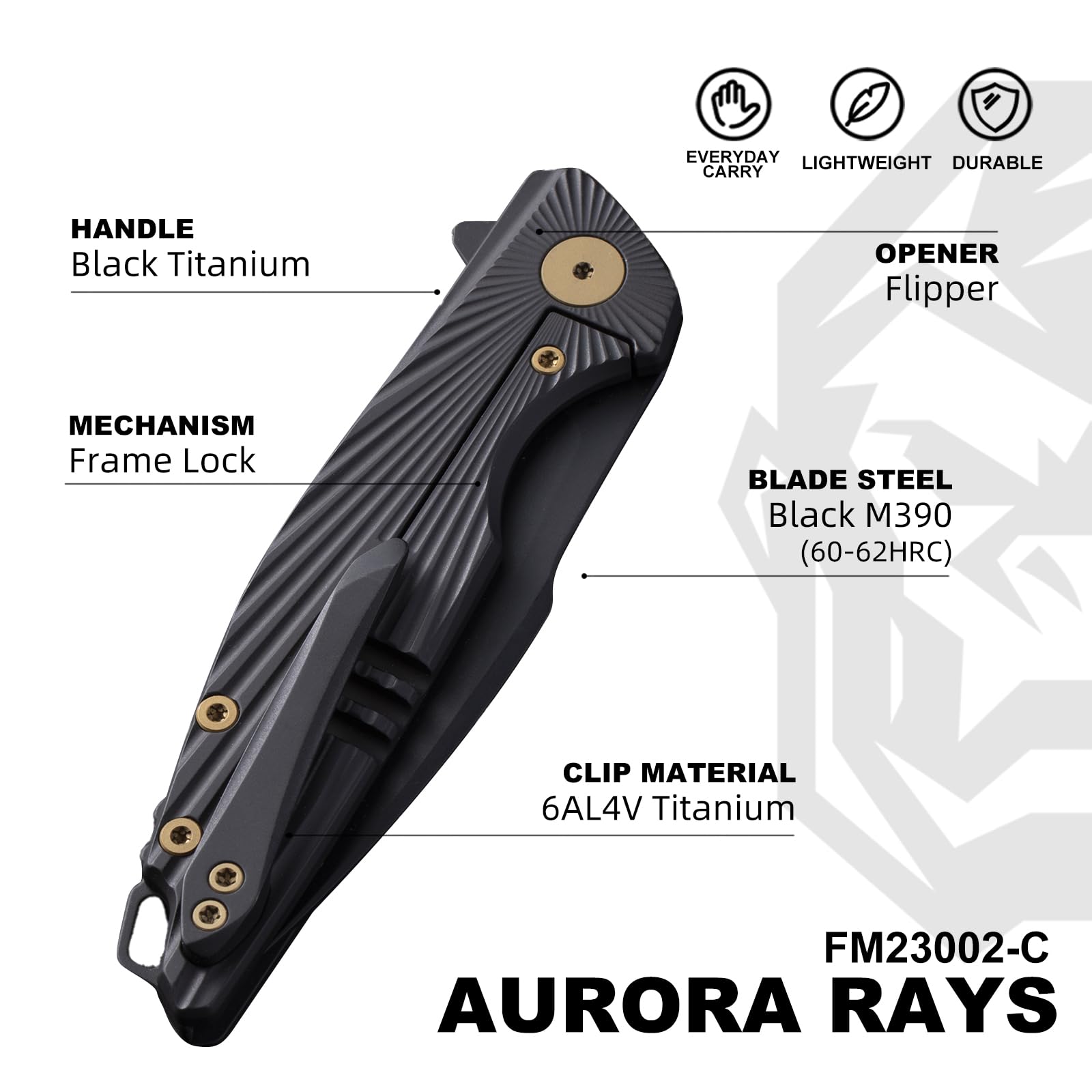 Taschenmesser Klappmesser Outdoor Messer Survival Messer EDC Einhandmesser mit Taschenclip, Tasche - M390 Stahl, Griff mit Titan - Männer Geschenk (Schwarz)