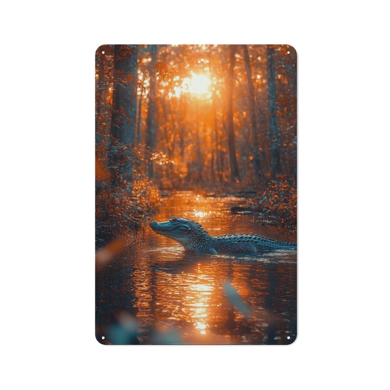 Junmoney Style-8 Industrial Alligator In Swamp At Sunset Retro Metal Sign 30X20cm, Shed Wall Plaque For Garage, Workshop, Shed Or Utility Room
