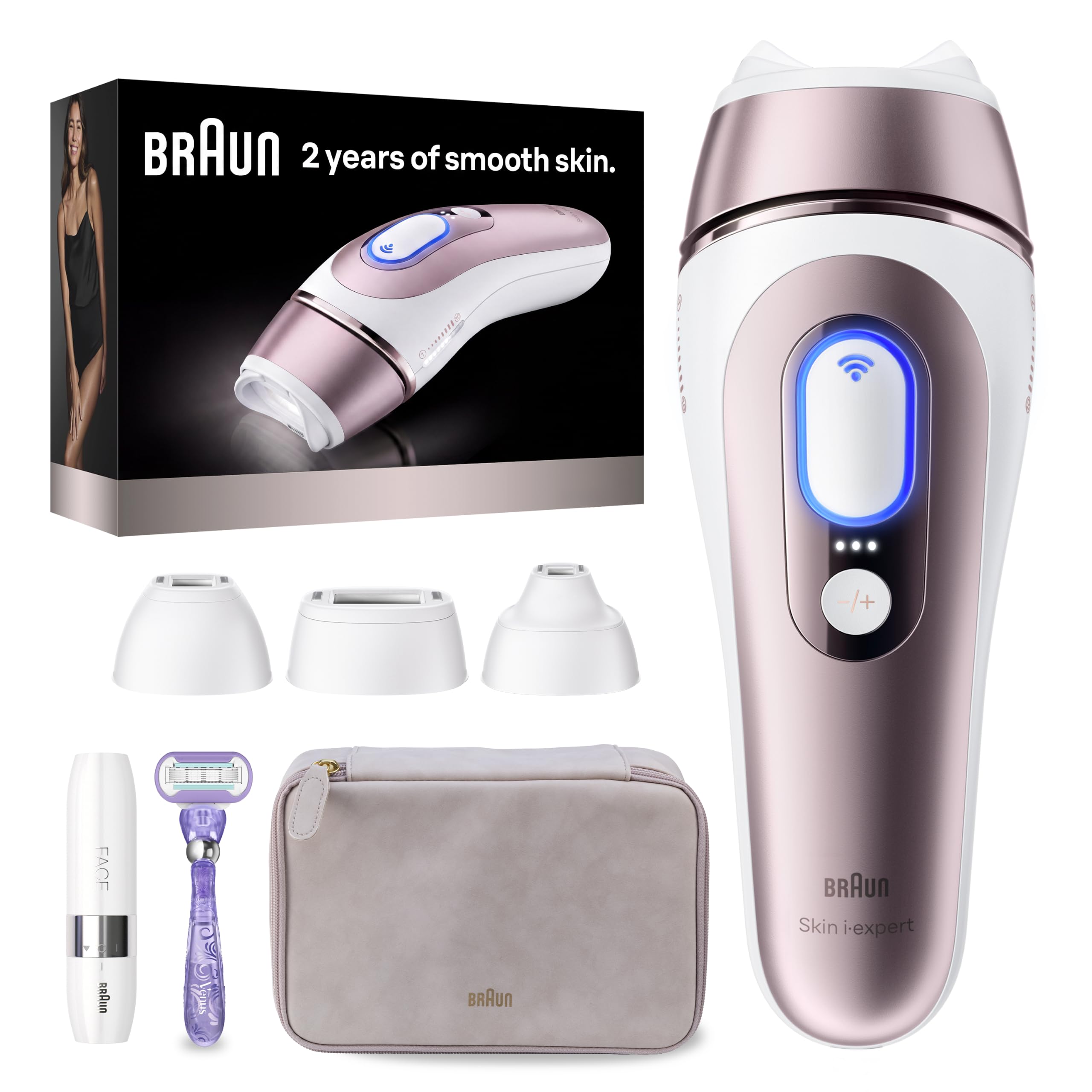 Photo 1 of Braun Skin i-Expert Smart IPL PL7219 at Home Laser Hair Removal for Women and Men with App, Premium Pouch, Venus Razor, 2 Smart Heads, Facial Trimmer