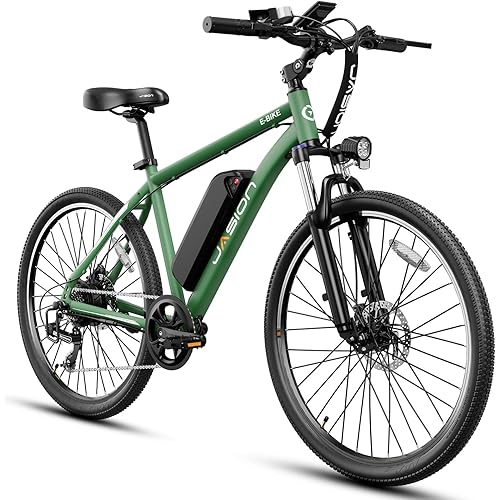 Jasion EB5 Electric Bike for Adults with Peak 750W Brushless Motor, 40Miles 20MPH Commuting Electric Mountain Bike with 360Wh Removable Battery, 7-Speed, 26" Tires and Front Fork Suspension