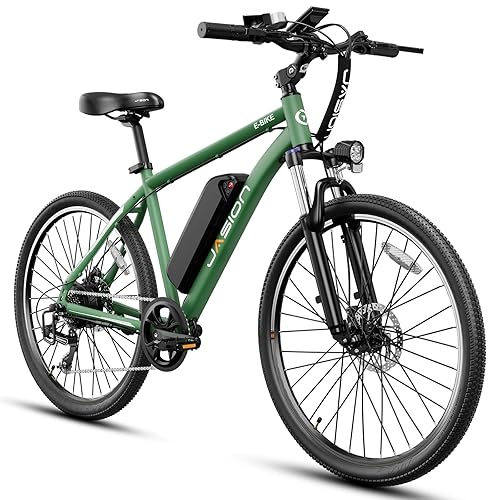 Jasion EB5 Electric Bike for Adults with Peak 750W Brushless Motor, 40Miles 20MPH Commuting Electric Mountain Bike with 360Wh Removable Battery, 7-Speed, 26" Tires and Front Fork Suspension - Green - 750w Peak