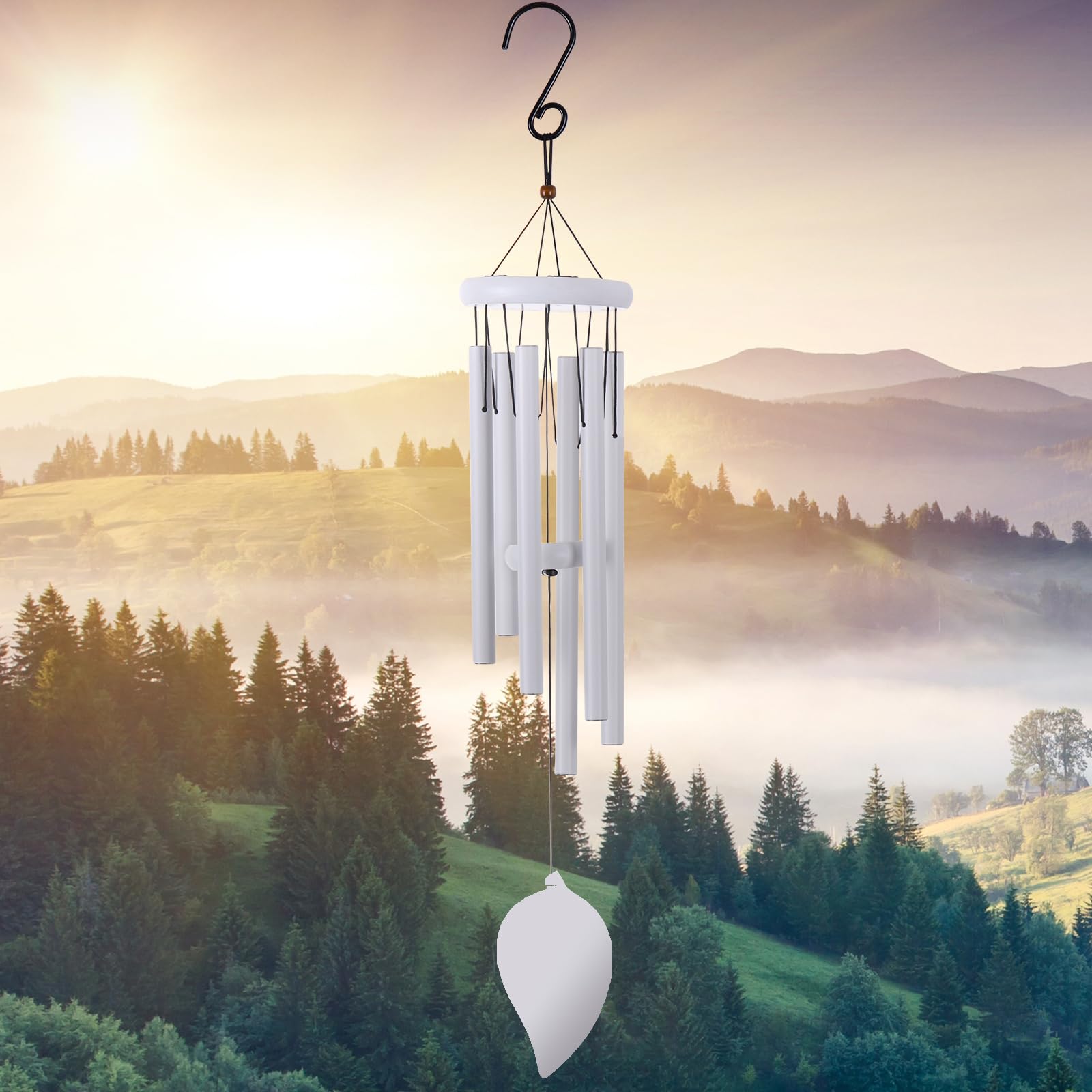 Wind Chimes for Garden 32 Inch Aluminum Tubes Memorial Gift for Grandma Decoration Wind Chime Outdoor Waterproof for Nana Mum Gift (White)