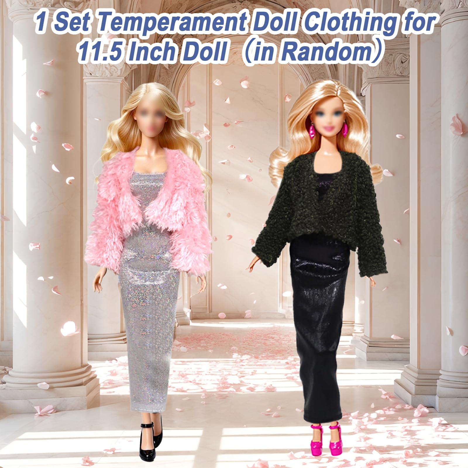 18 Pieces Barbie Compatible Doll Clothes Set, Including Elegant Denim Fur Collar, Plush Coat Set, Sports Set - Image 3
