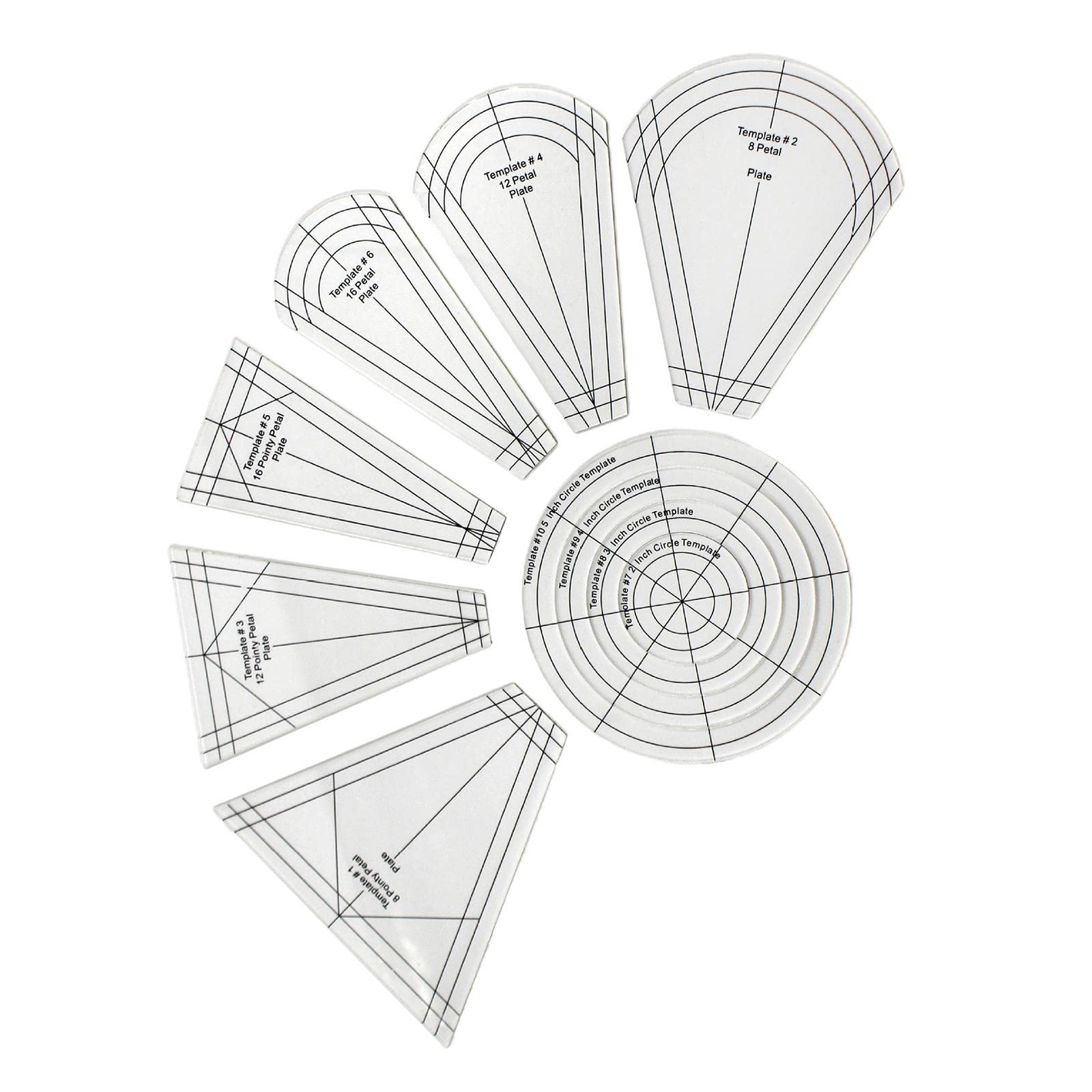 Colcolo 10pcs Regular Plate Template Acrylic Clear Quilting Patchwork Ruler Sewing Stencils for Domestic Sewing Tool