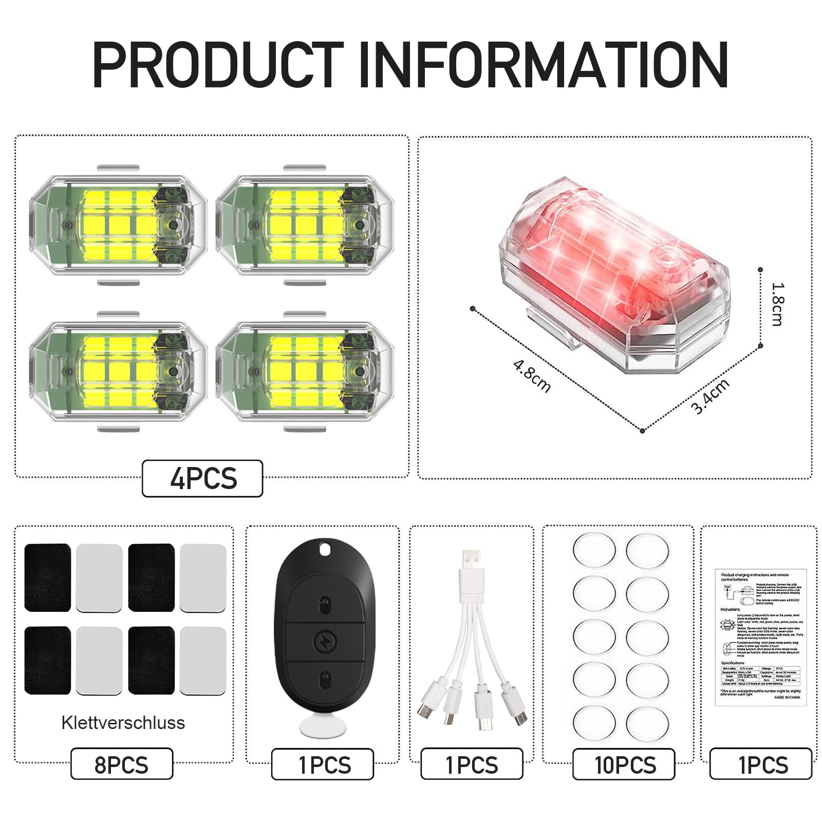 Strobe Drone Light,Luce flash a LED senza fili ad alta luminosità, 7 Colours LED aereo e ricarica USB, luci per droni anti-collisione