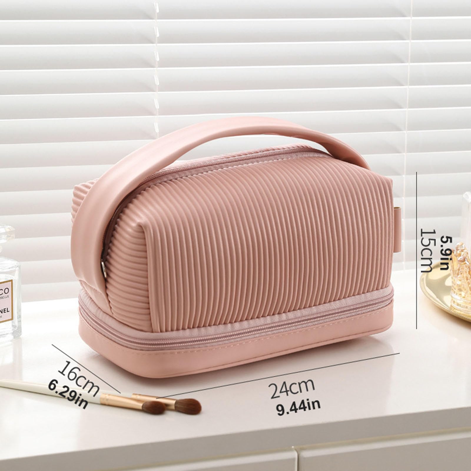 Neceser de Viaje de Gran Capacidad, Neceser Multifuncional de Piel Sintética para Mujeres y Niñas, Neceser de Maquillaje, Organizador con Cremallera,C