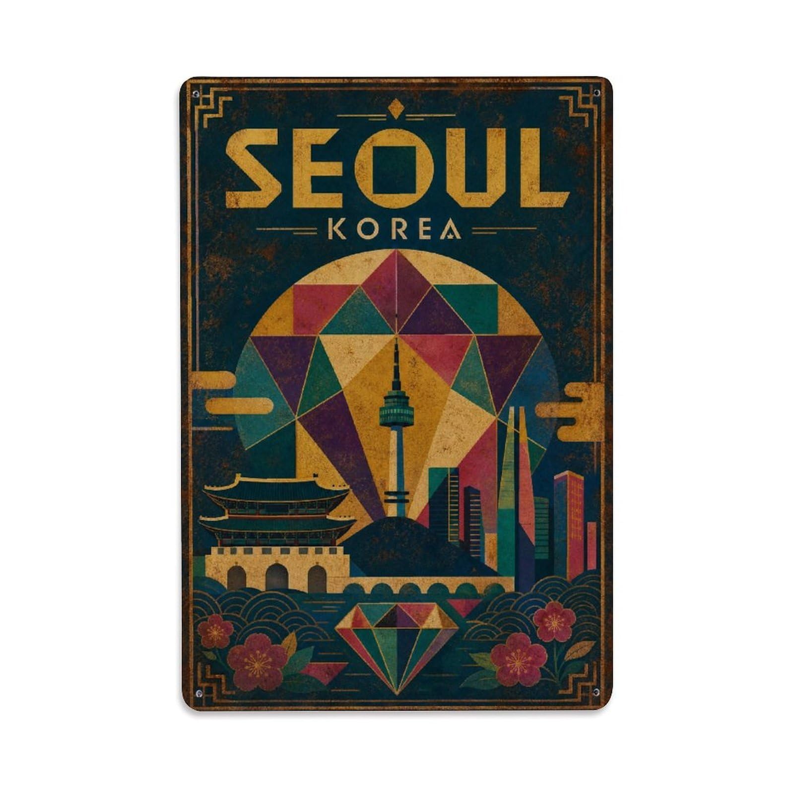 Seoul Korea Historic Geometric Landmark Regional Travel Metal Tin Sign