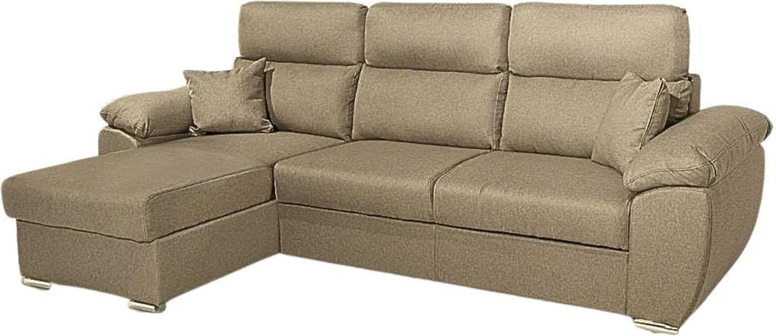 Divano Angolare 3 Posti Moderno con Chaise Longue Letto Estraibile in Tessuto Dimensioni 265x91-102x166 cm colore Cappuccino