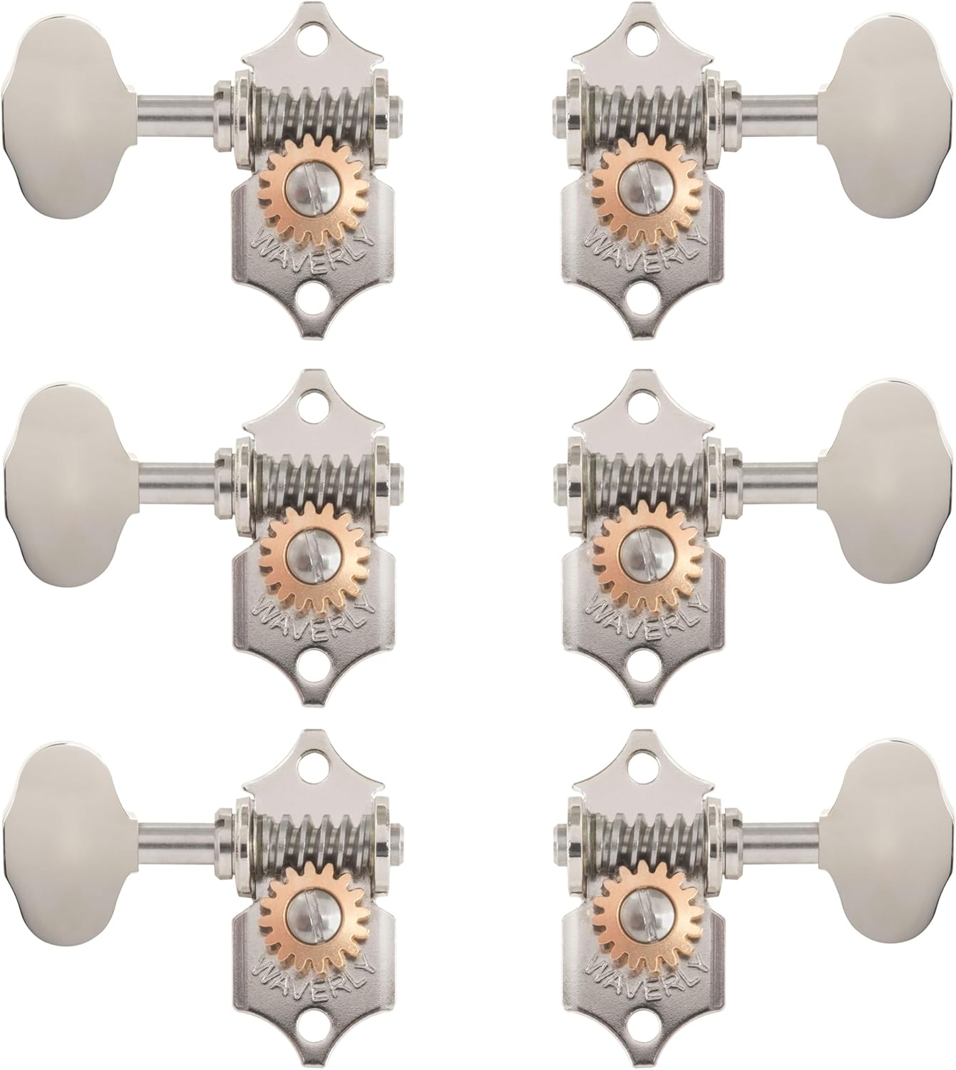 Waverly Guitar Tuners with Butterbean Knobs, for Solid Pegheads, Nickel, 3L/3R