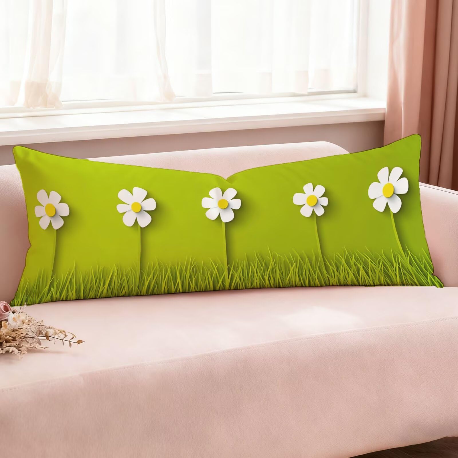 Poszewka na poduszkę 60 x 180 cm, dla osób śpiących na boku, zielona, super miękka, dwustronna, długa poduszka z niewidocznym zamkiem błyskawicznym, do sypialni, na sofę, łóżko, w0-812