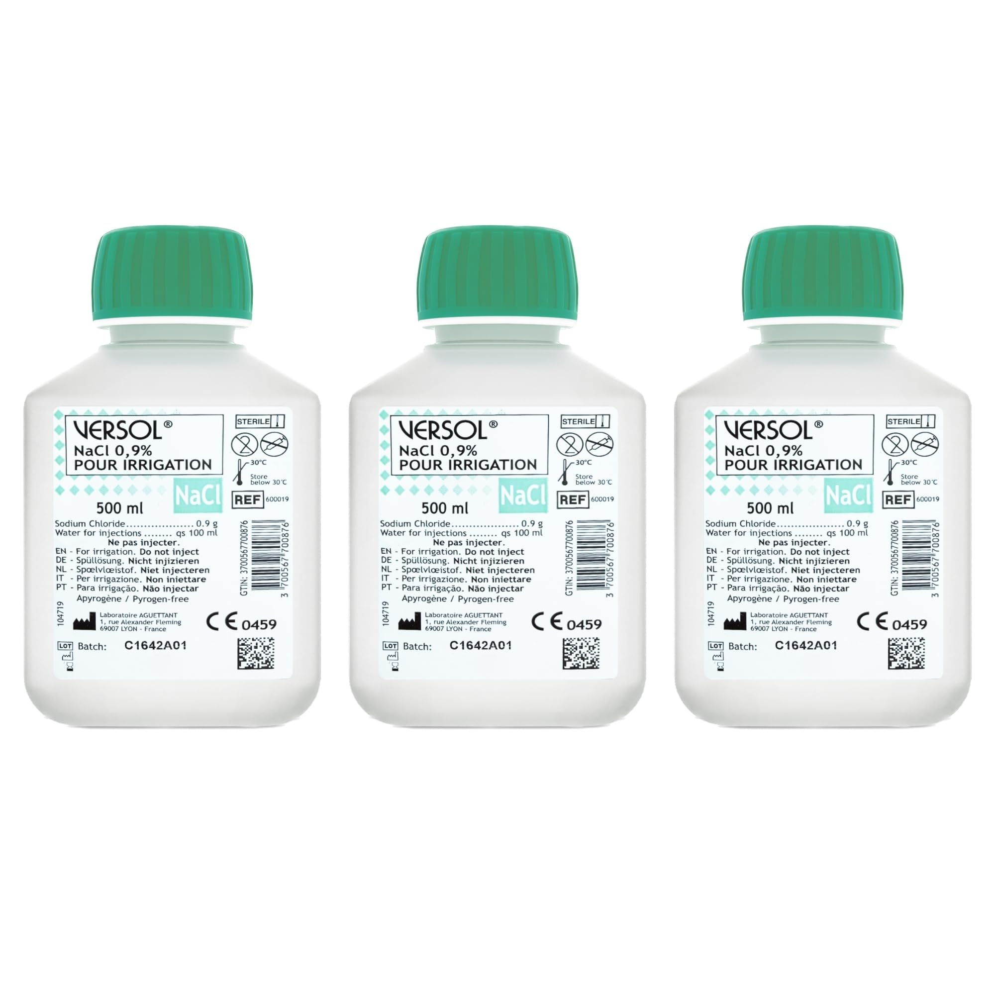 VERSOL NaCl 0,9% – 3 × 500 ml Solution Saline Isotonique – Solution Stérile Douce pour Lavage Nasal, Nettoyage des Plaies & Soin Quotidien – pH Neutre & Respectueuse de la Peau – Format Familial