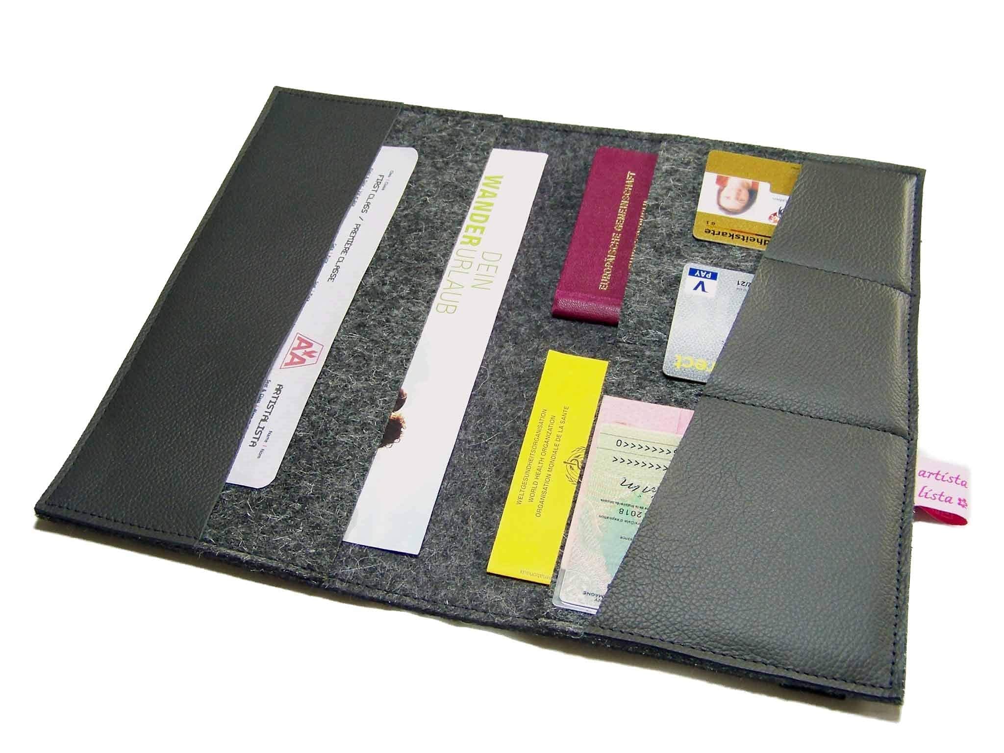 Reiseorganizer Reiseetui Dokumententasche Wollfilz Filz Leder für Reisedokumente