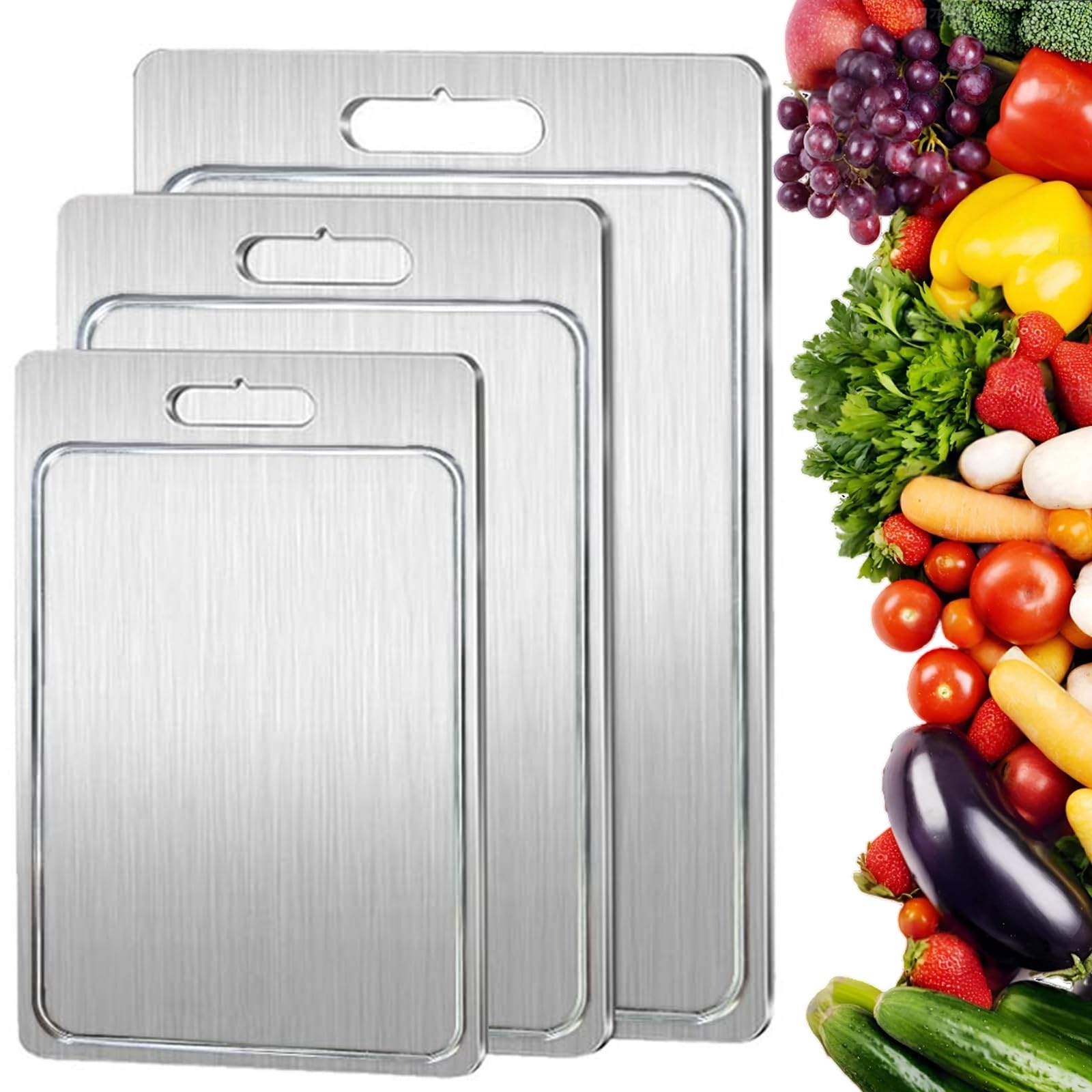 100%-Titan-Schneidebrett 2.0 Mit Ablaufrinne,2026 New Titan Chopping Board,100% Pure Titanium Cutting Board,Langlebig und Leicht zu Reinigen Dishwasher Für Fleisch,Obst,Gemüse (S+M+L,3)